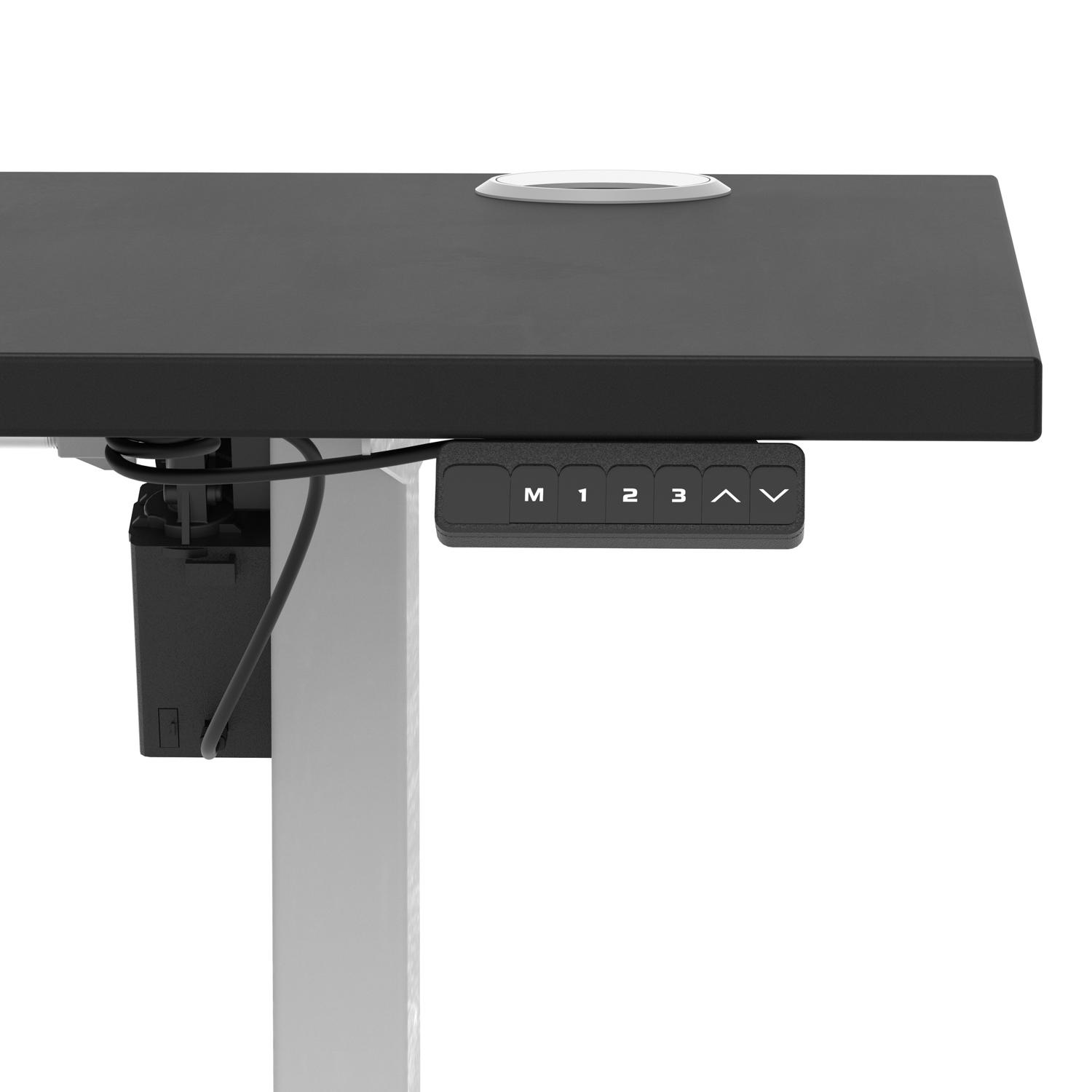 Air Lite 1600 x 600mm Height Adjustable Office Desk Black Top Cable Ports Silver Leg