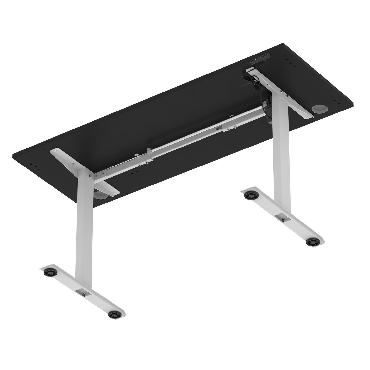 Air Lite 1600 x 600mm Height Adjustable Office Desk Black Top Cable Ports Silver Leg