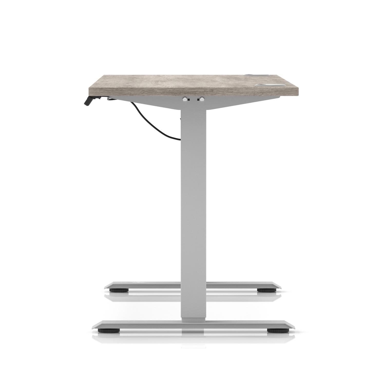 Air Lite 1600 x 600mm Height Adjustable Office Desk Grey Oak Top Cable Ports Silver Leg