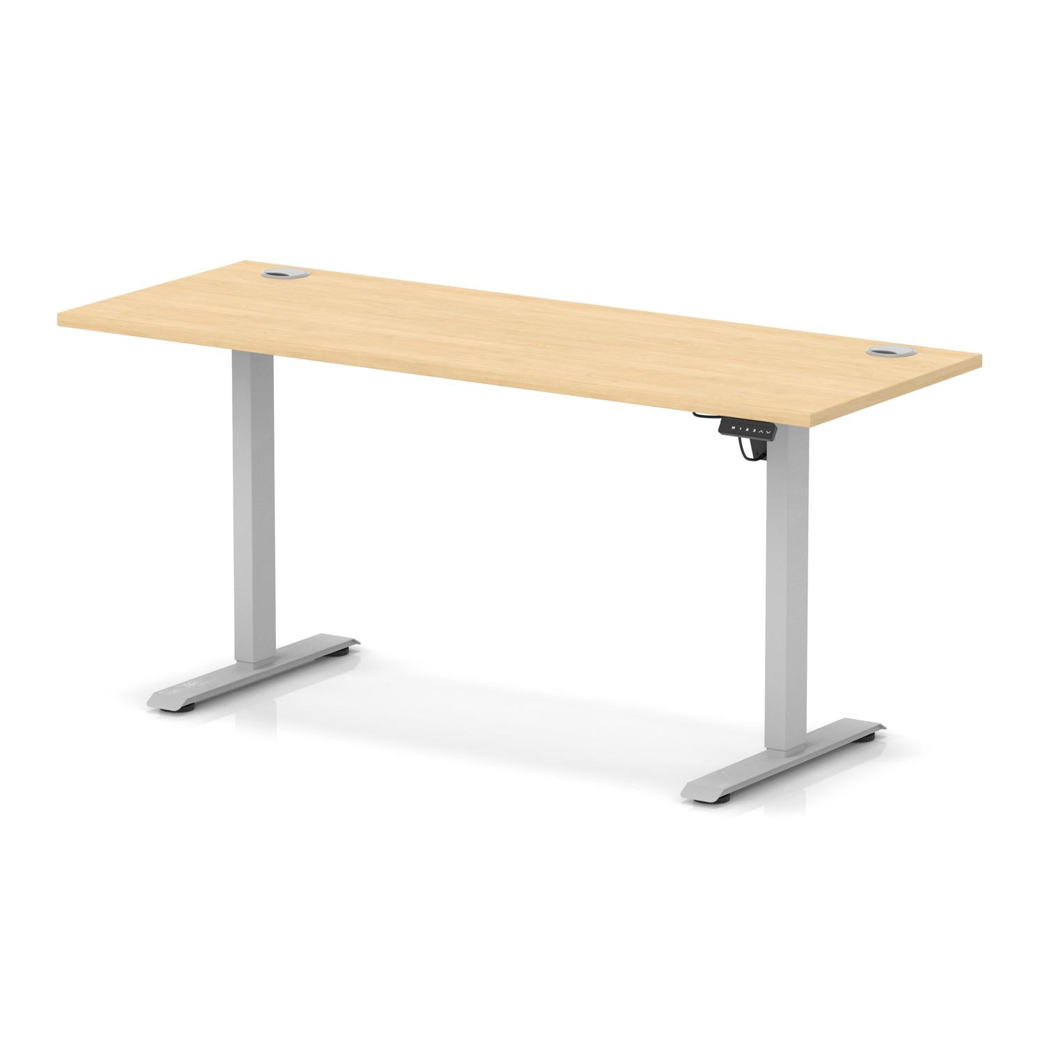 Air Lite 1600 x 600mm Height Adjustable Office Desk Maple Top Cable Ports Silver Leg