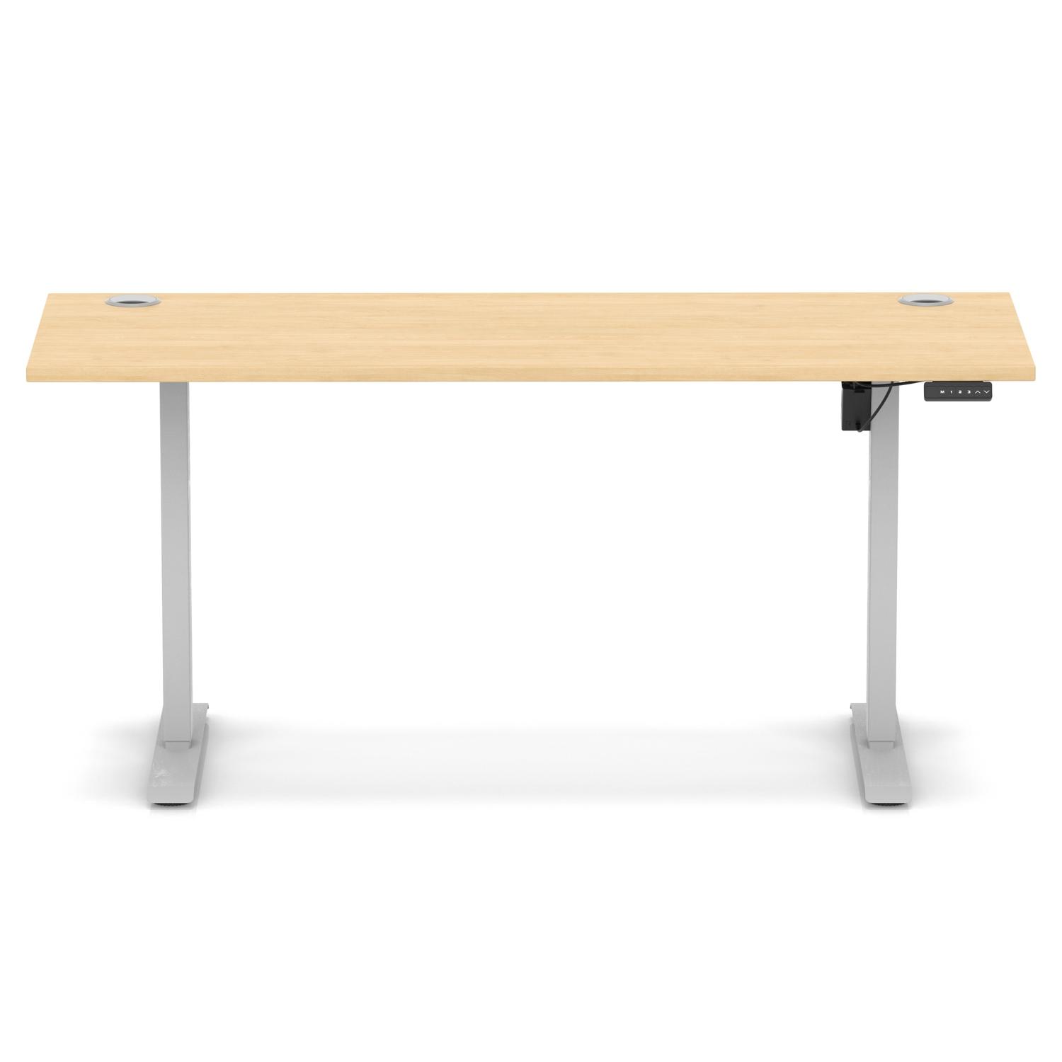 Air Lite 1600 x 600mm Height Adjustable Office Desk Maple Top Cable Ports Silver Leg