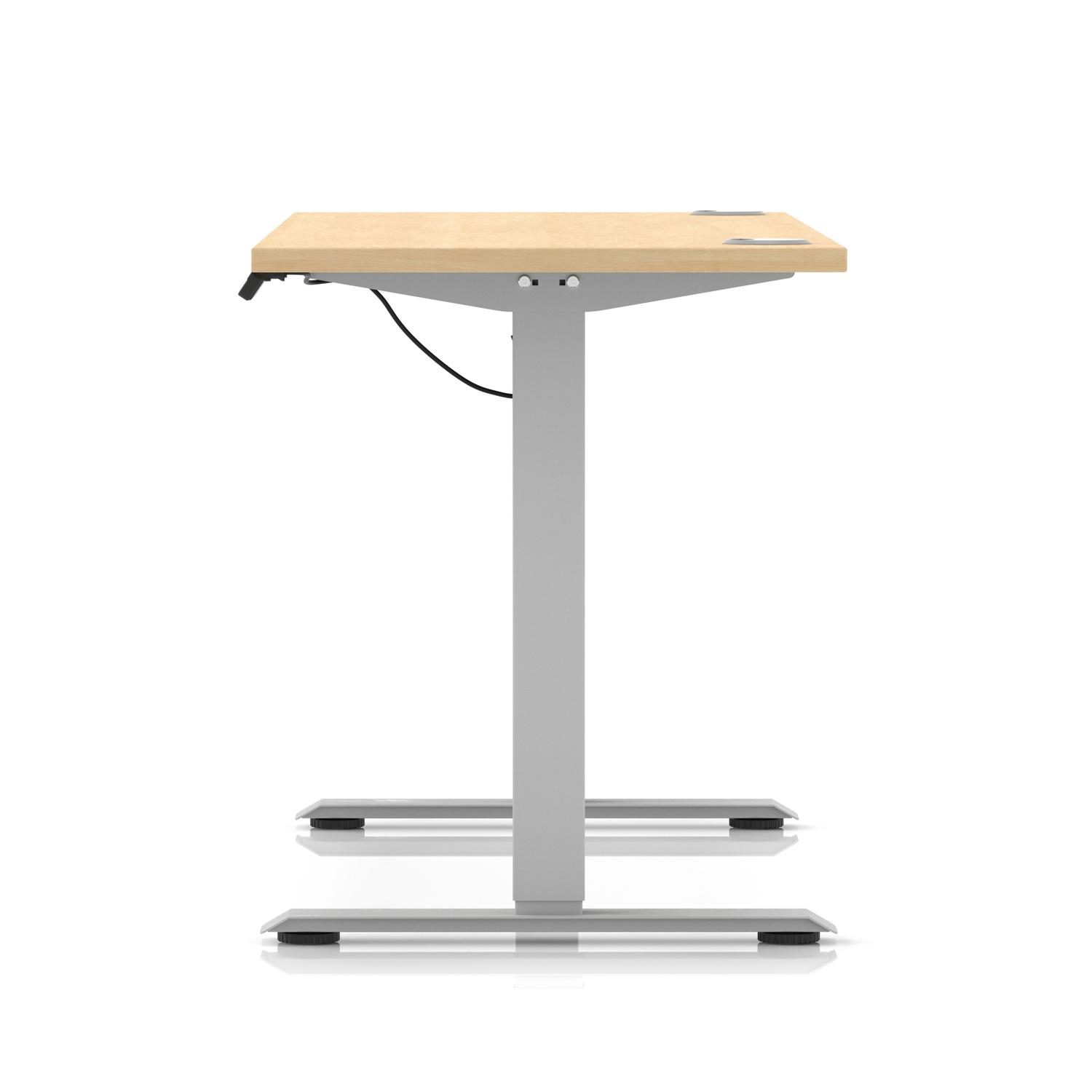 Air Lite 1600 x 600mm Height Adjustable Office Desk Maple Top Cable Ports Silver Leg