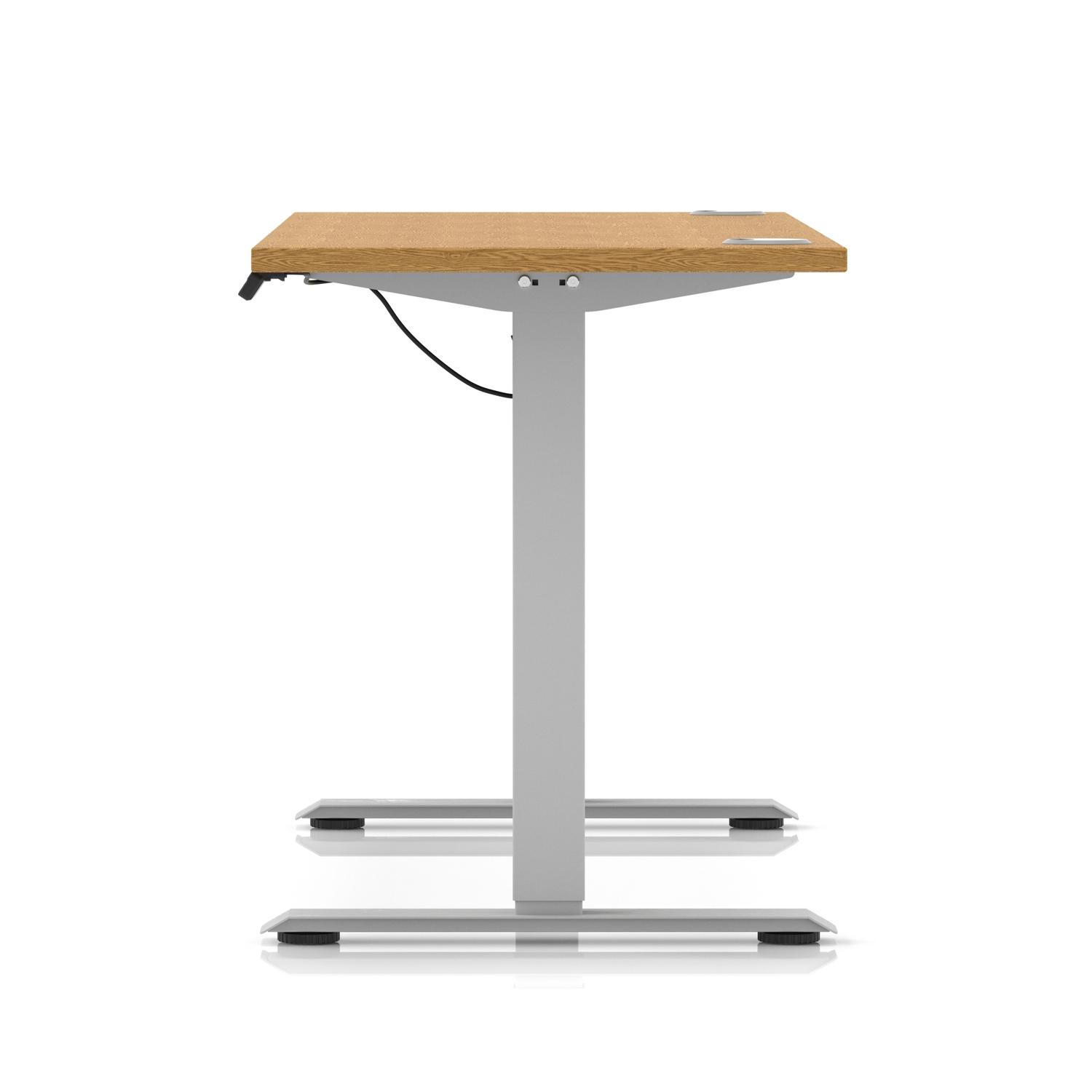 Air Lite 1600 x 600mm Height Adjustable Office Desk Oak Top Cable Ports Silver Leg