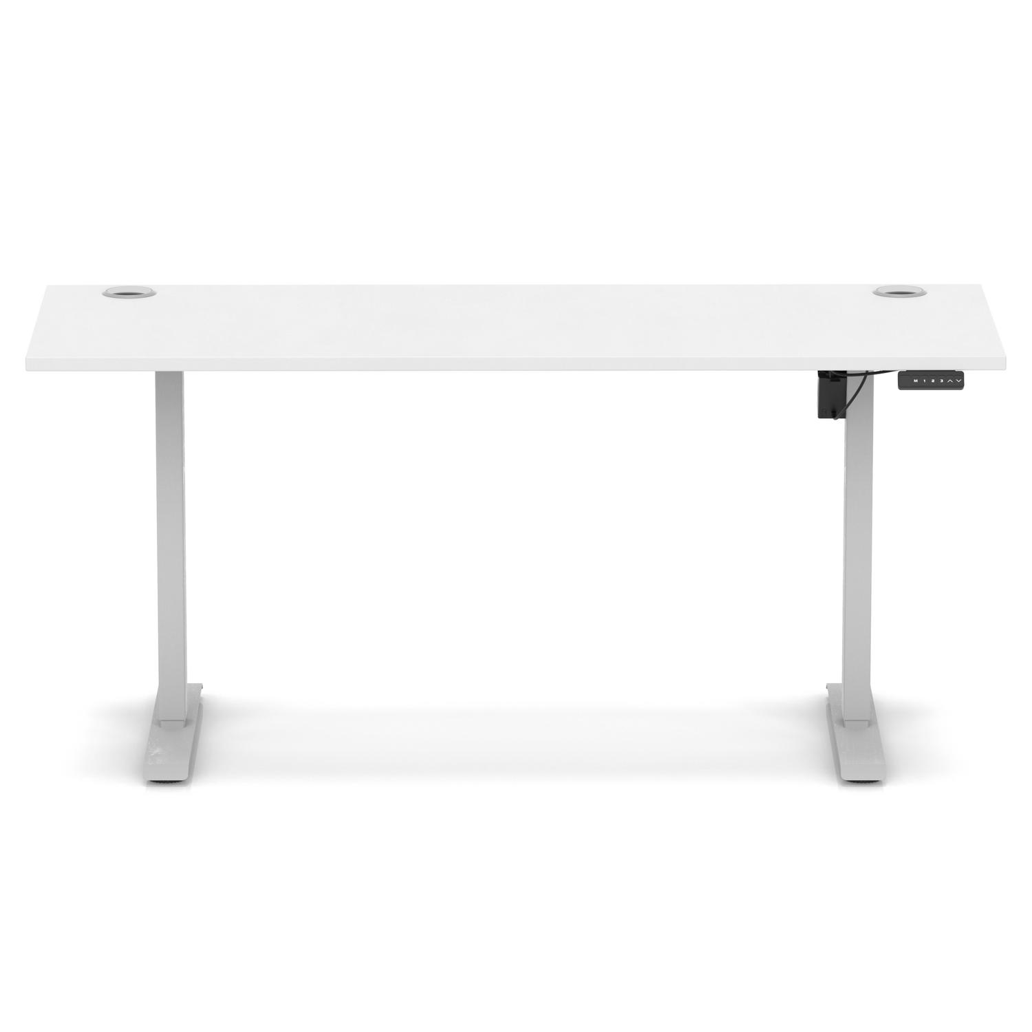 Air Lite 1600 x 600mm Height Adjustable Office Desk White Top Cable Ports Silver Leg