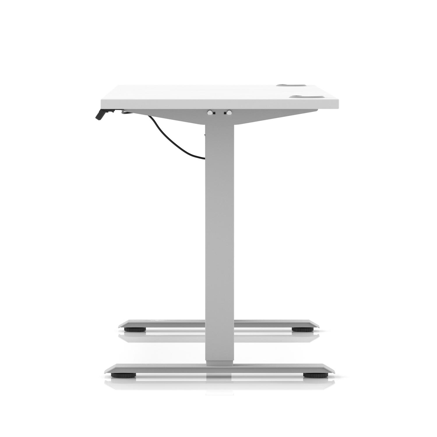 Air Lite 1600 x 600mm Height Adjustable Office Desk White Top Cable Ports Silver Leg