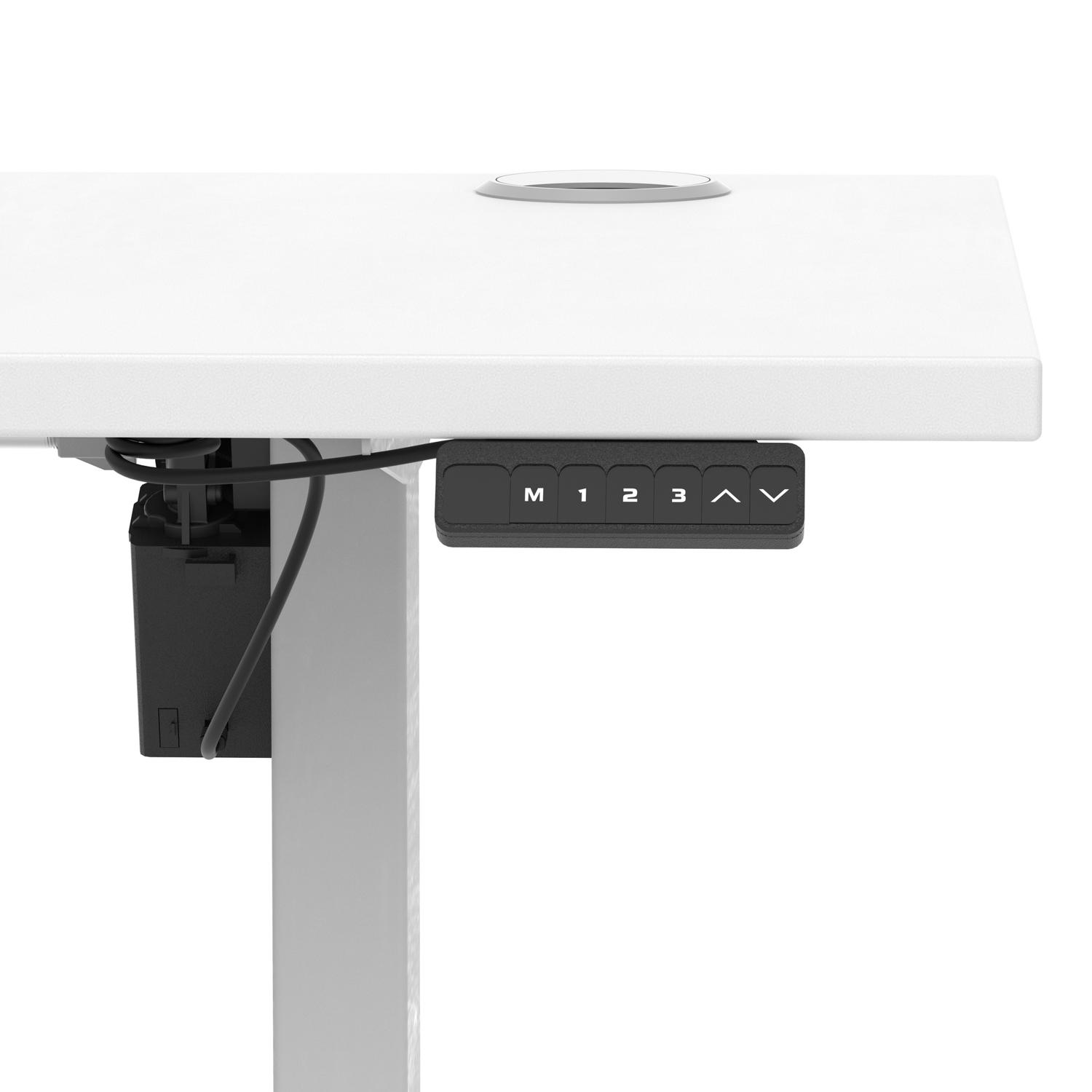 Air Lite 1600 x 600mm Height Adjustable Office Desk White Top Cable Ports Silver Leg