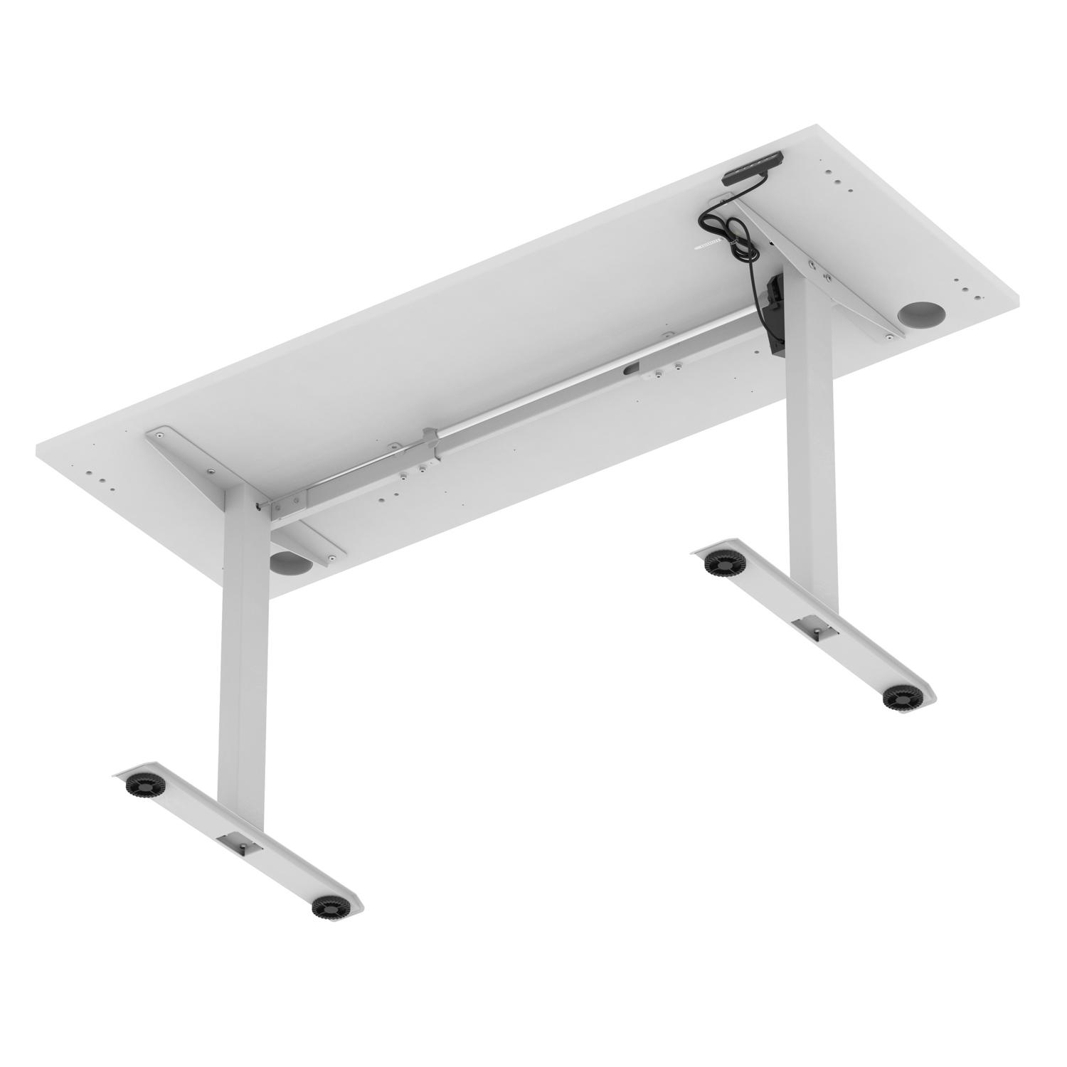 Air Lite 1600 x 600mm Height Adjustable Office Desk White Top Cable Ports Silver Leg