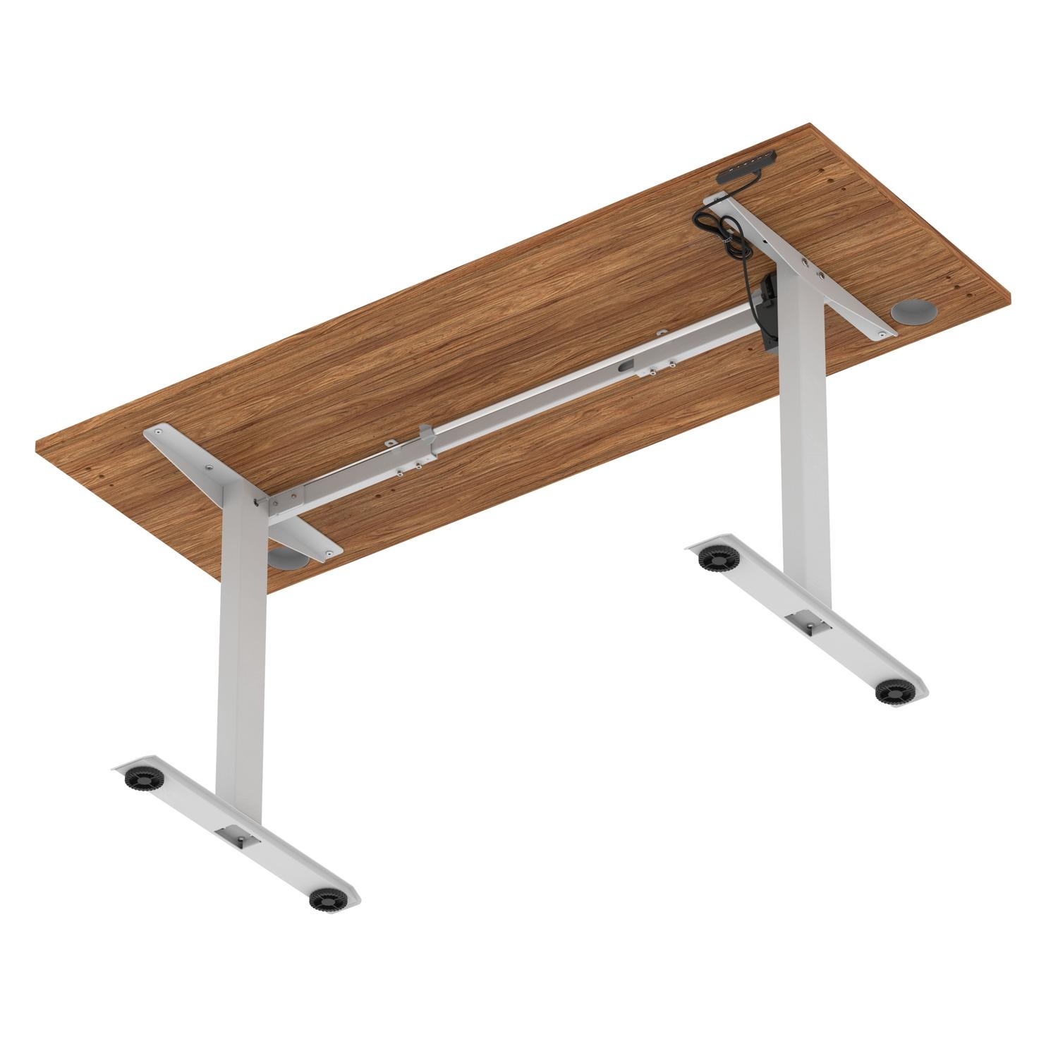 Air Lite 1600 x 600mm Height Adjustable Office Desk Walnut Top Cable Ports Silver Leg