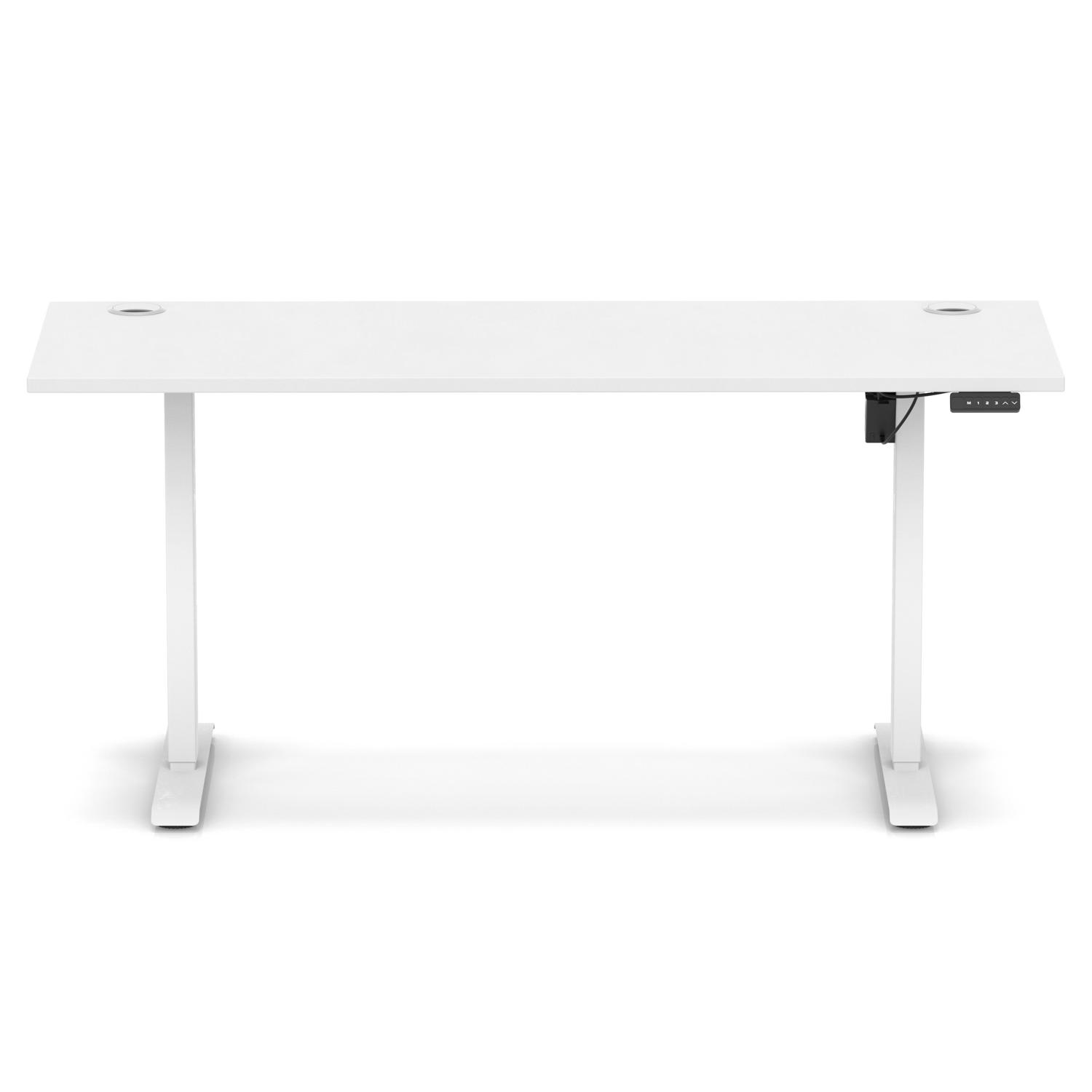 Air Lite 1600 x 600mm Height Adjustable Office Desk White Top Cable Ports White Leg