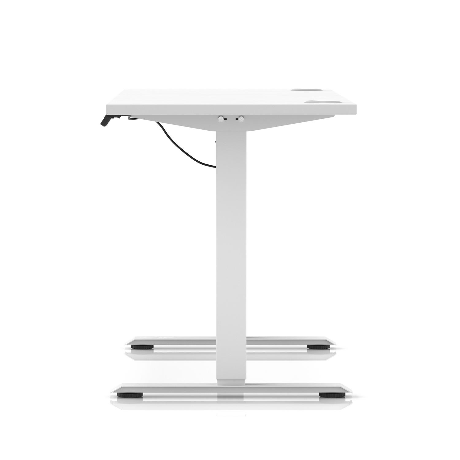 Air Lite 1600 x 600mm Height Adjustable Office Desk White Top Cable Ports White Leg