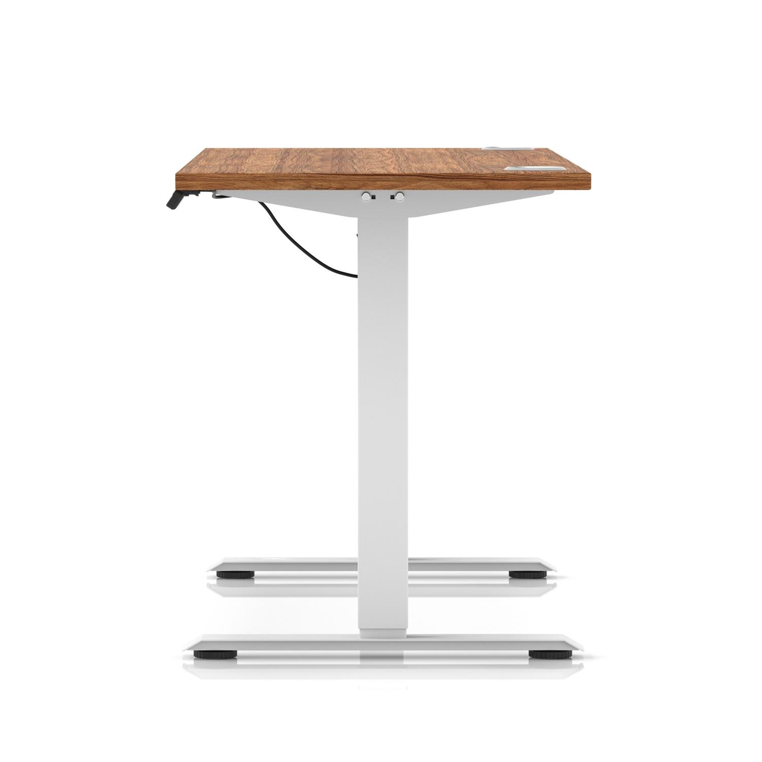 Air Lite 1600 x 600mm Height Adjustable Office Desk Walnut Top Cable Ports White Leg