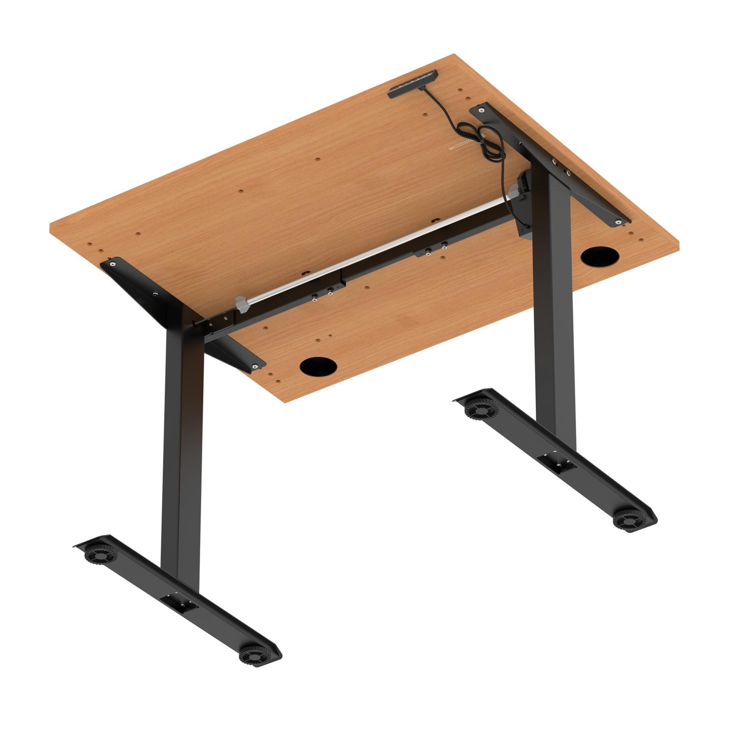 Air Lite 1000 x 800mm Height Adjustable Office Desk Beech Top Cable Ports Black Leg