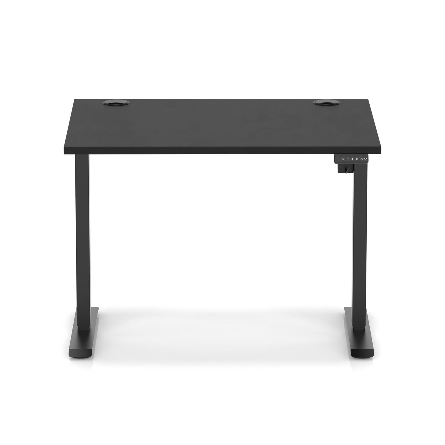 Air Lite 1000 x 800mm Height Adjustable Office Desk Black Top Cable Ports Black Leg