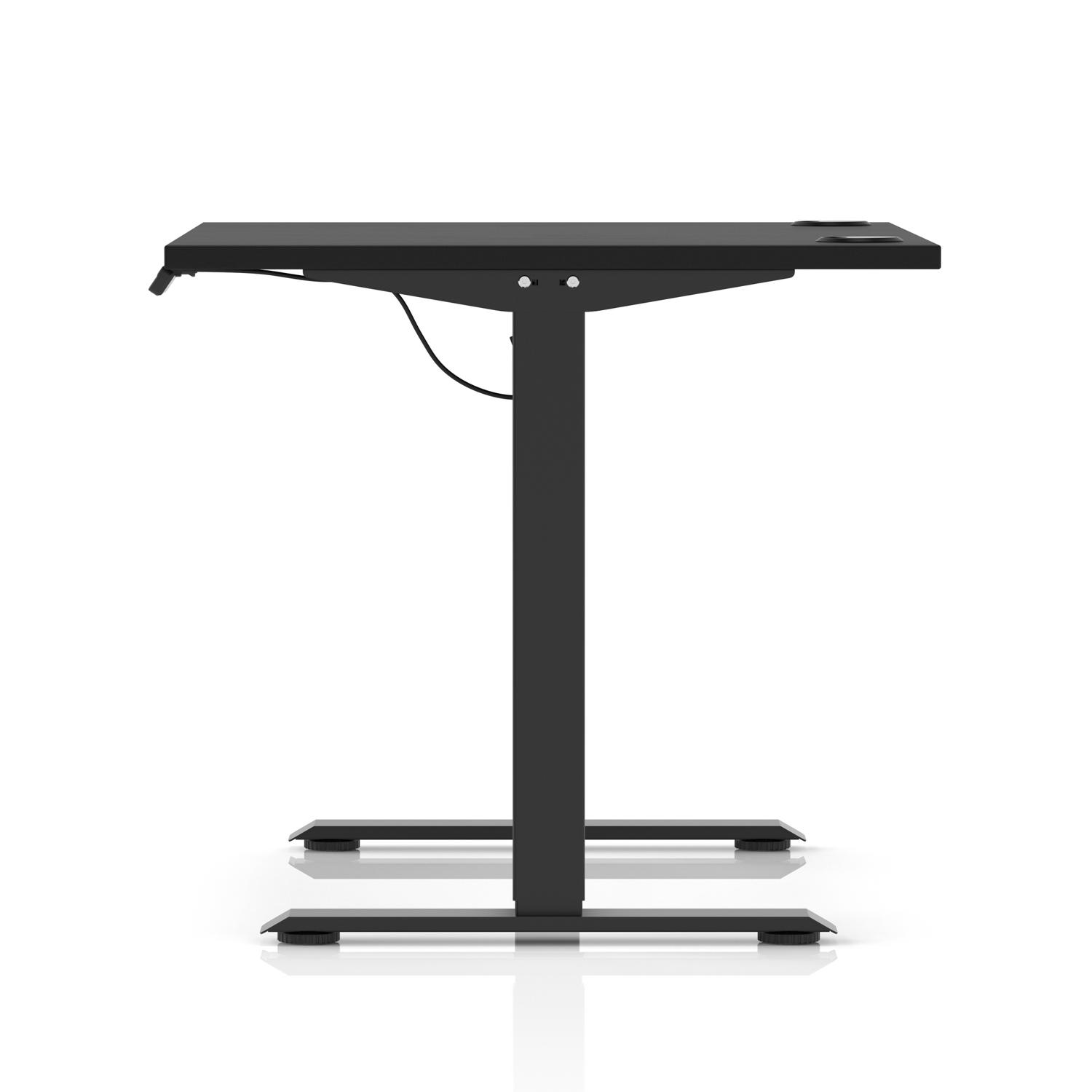 Air Lite 1000 x 800mm Height Adjustable Office Desk Black Top Cable Ports Black Leg