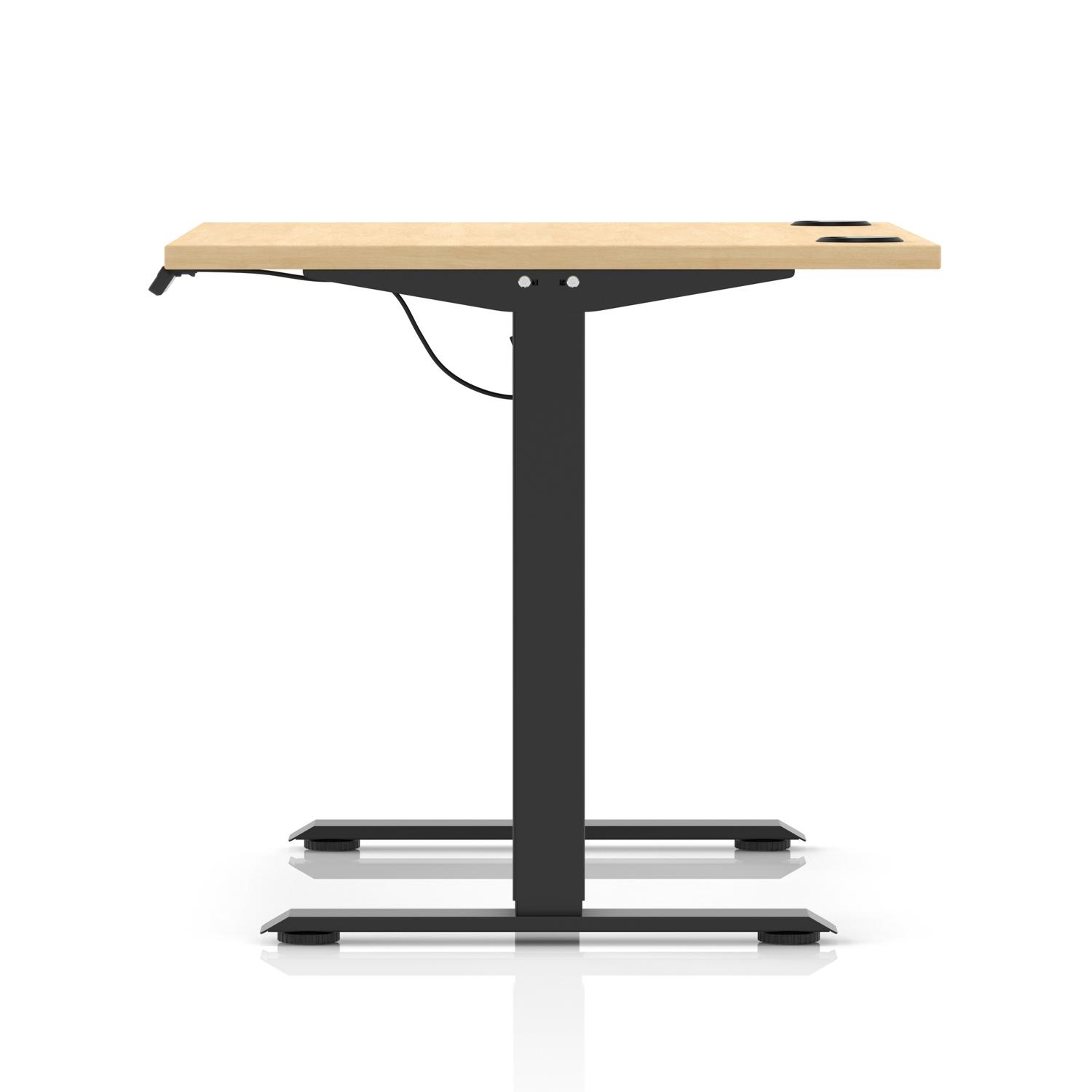 Air Lite 1000 x 800mm Height Adjustable Office Desk Maple Top Cable Ports Black Leg