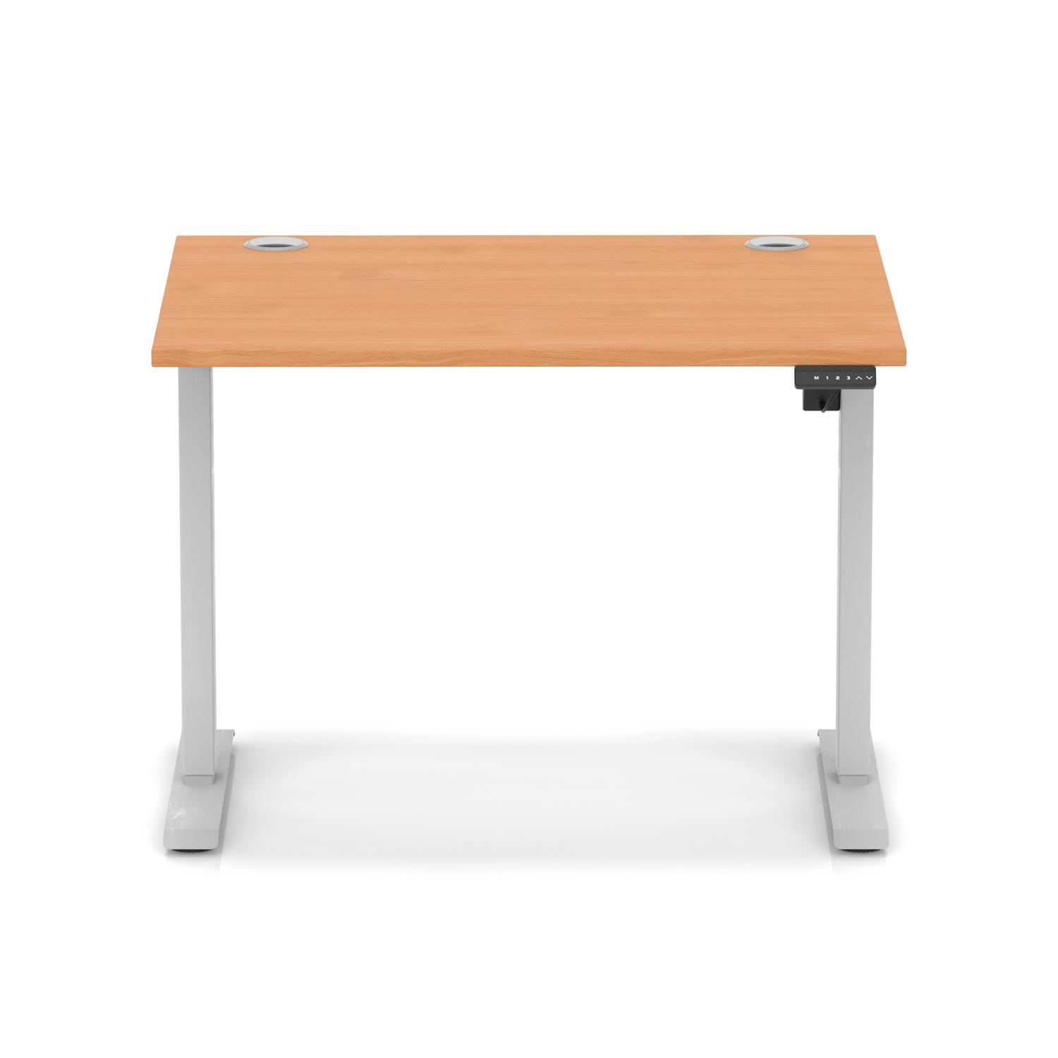 Air Lite 1000 x 800mm Height Adjustable Office Desk Beech Top Cable Ports Silver Leg