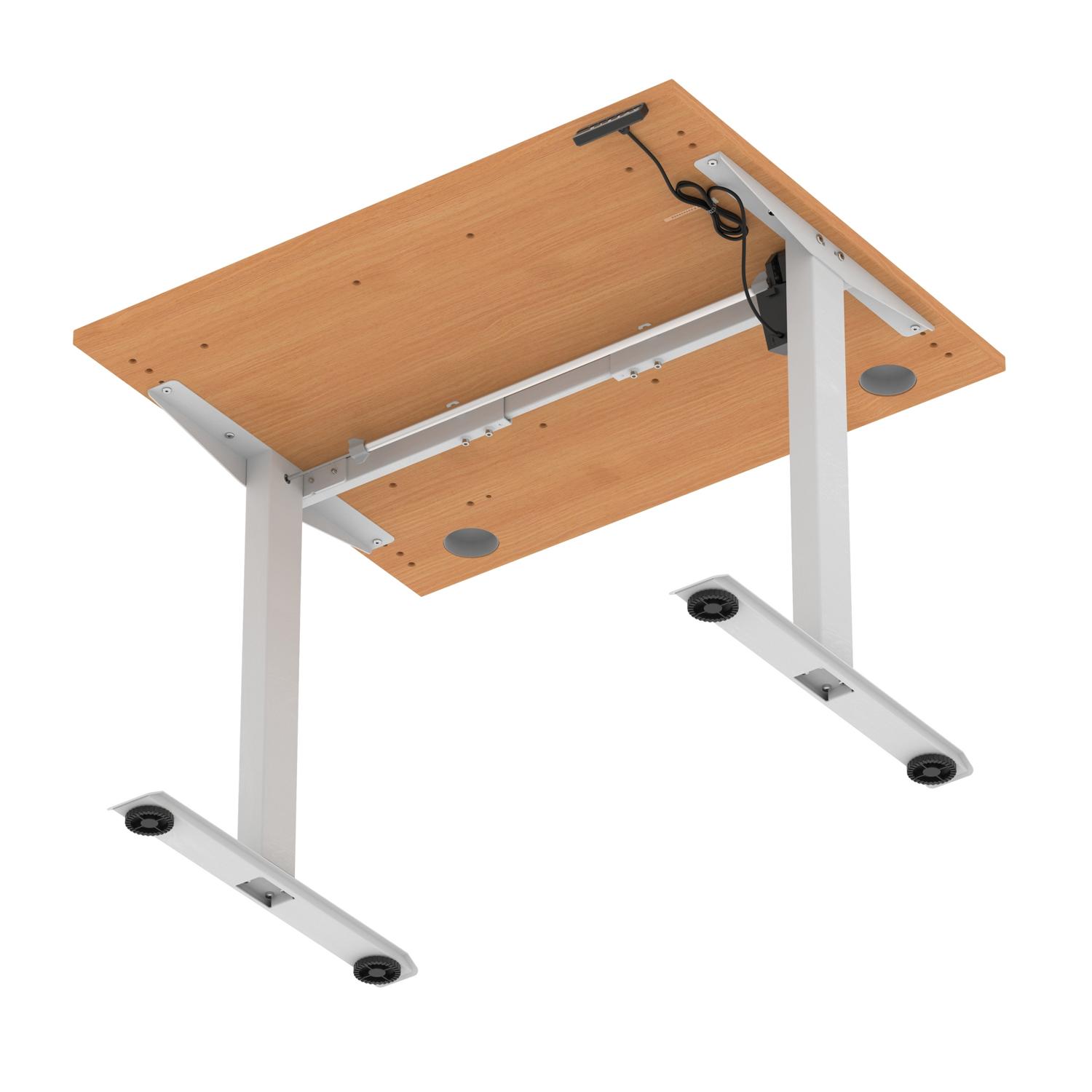 Air Lite 1000 x 800mm Height Adjustable Office Desk Beech Top Cable Ports Silver Leg