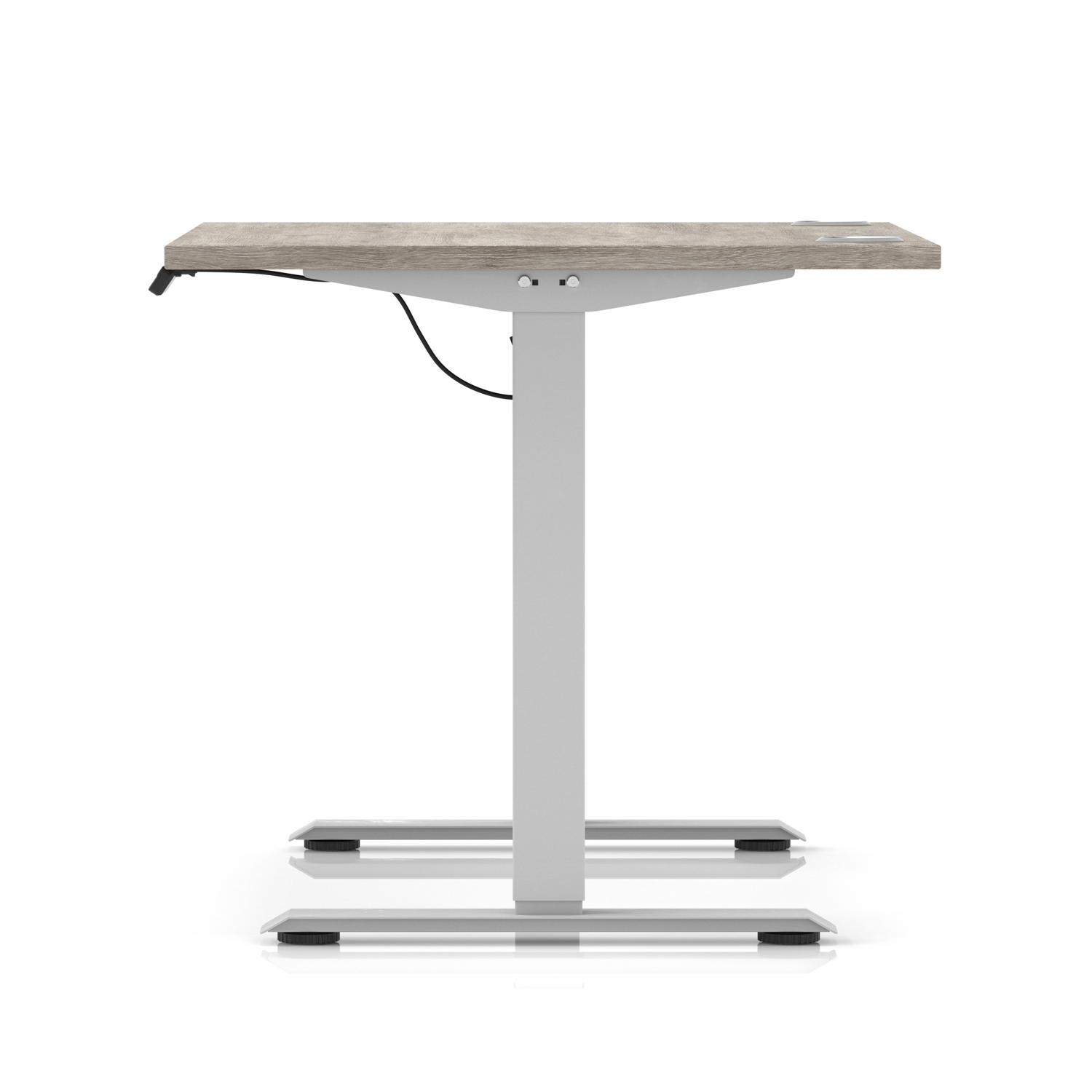 Air Lite 1000 x 800mm Height Adjustable Office Desk Grey Oak Top Cable Ports Silver Leg