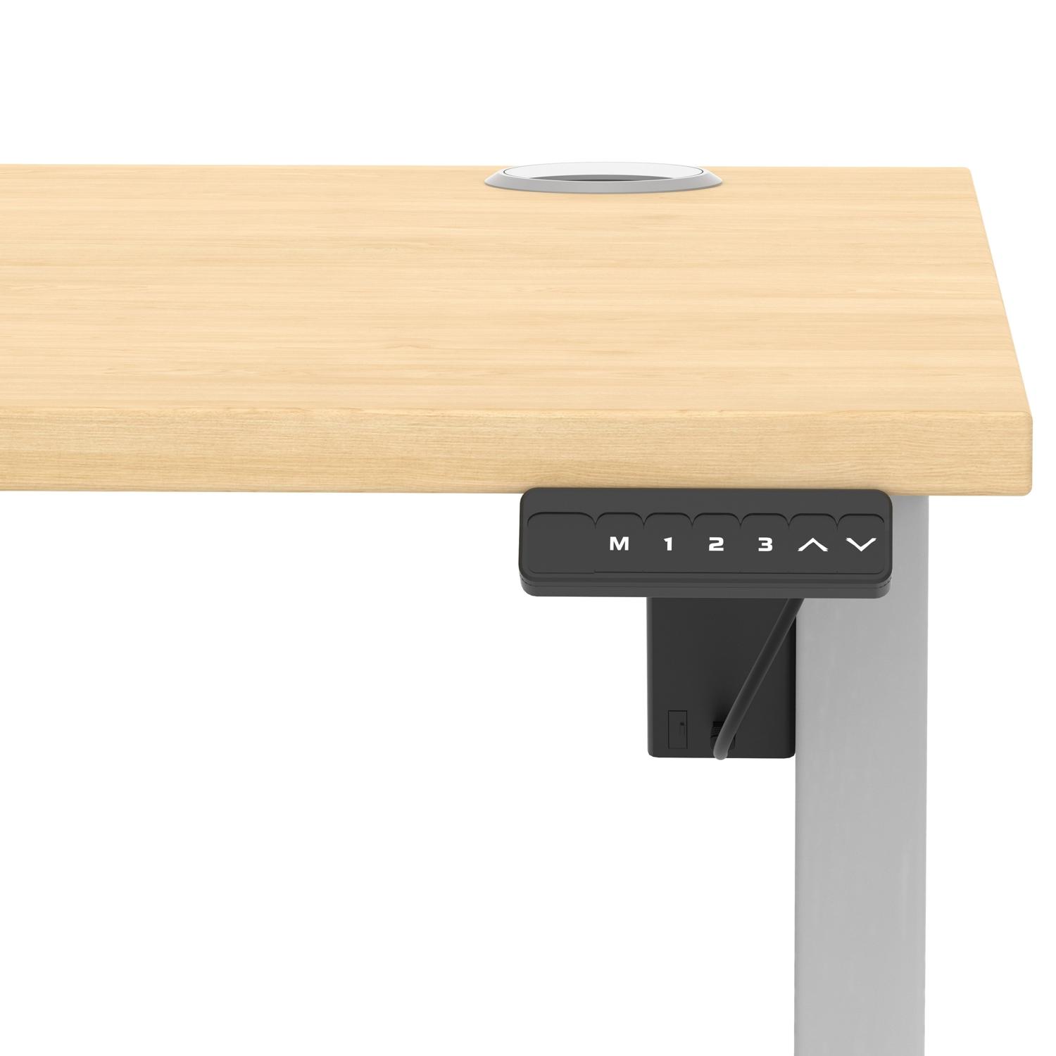 Air Lite 1000 x 800mm Height Adjustable Office Desk Maple Top Cable Ports Silver Leg