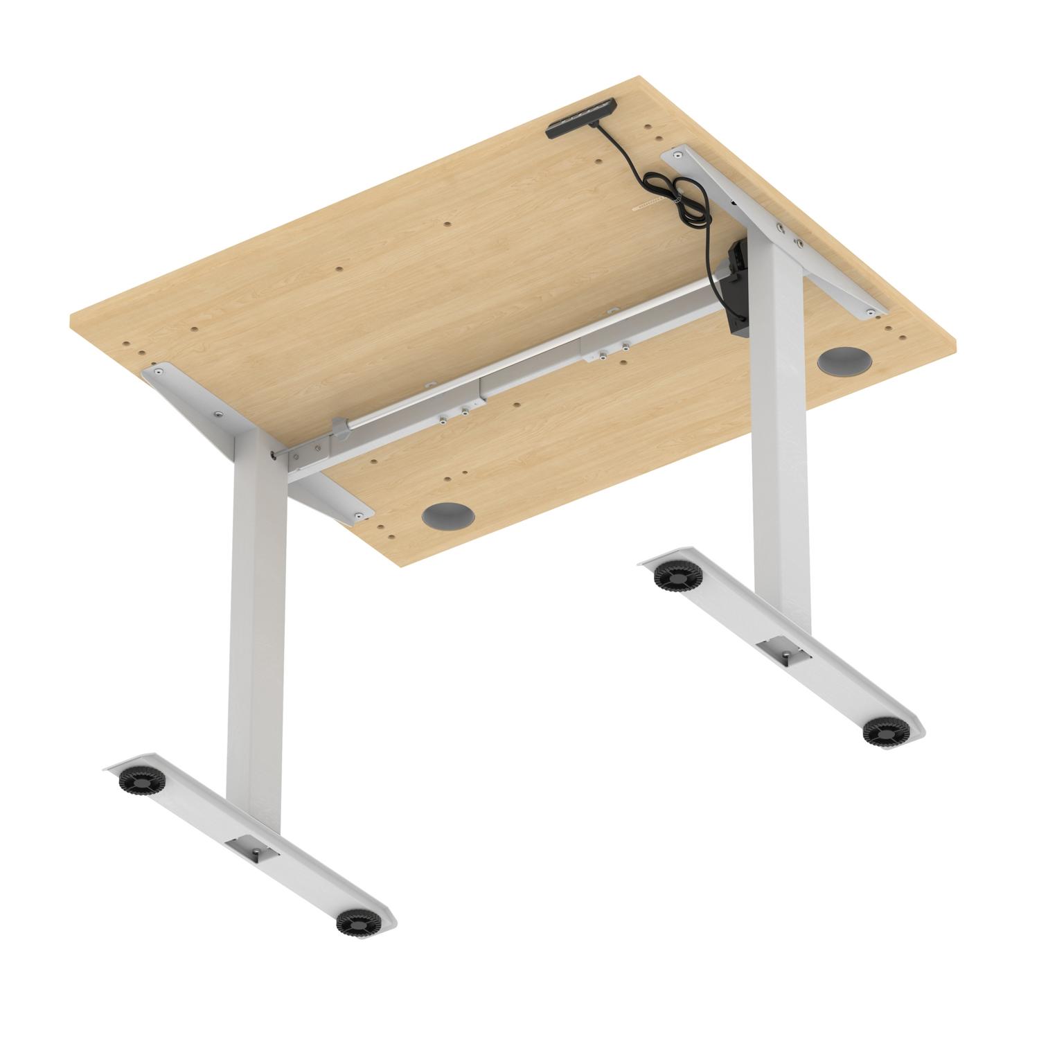 Air Lite 1000 x 800mm Height Adjustable Office Desk Maple Top Cable Ports Silver Leg
