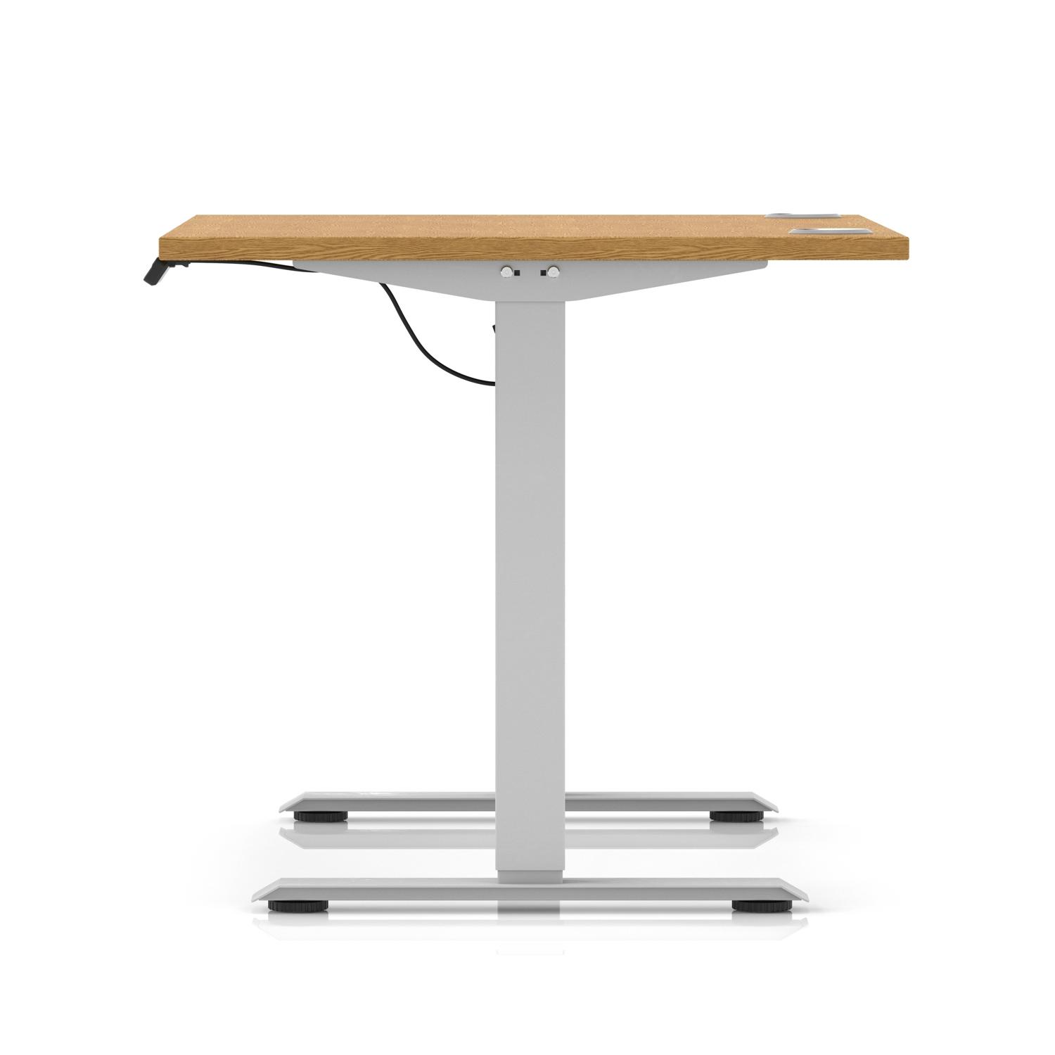 Air Lite 1000 x 800mm Height Adjustable Office Desk Oak Top Cable Ports Silver Leg