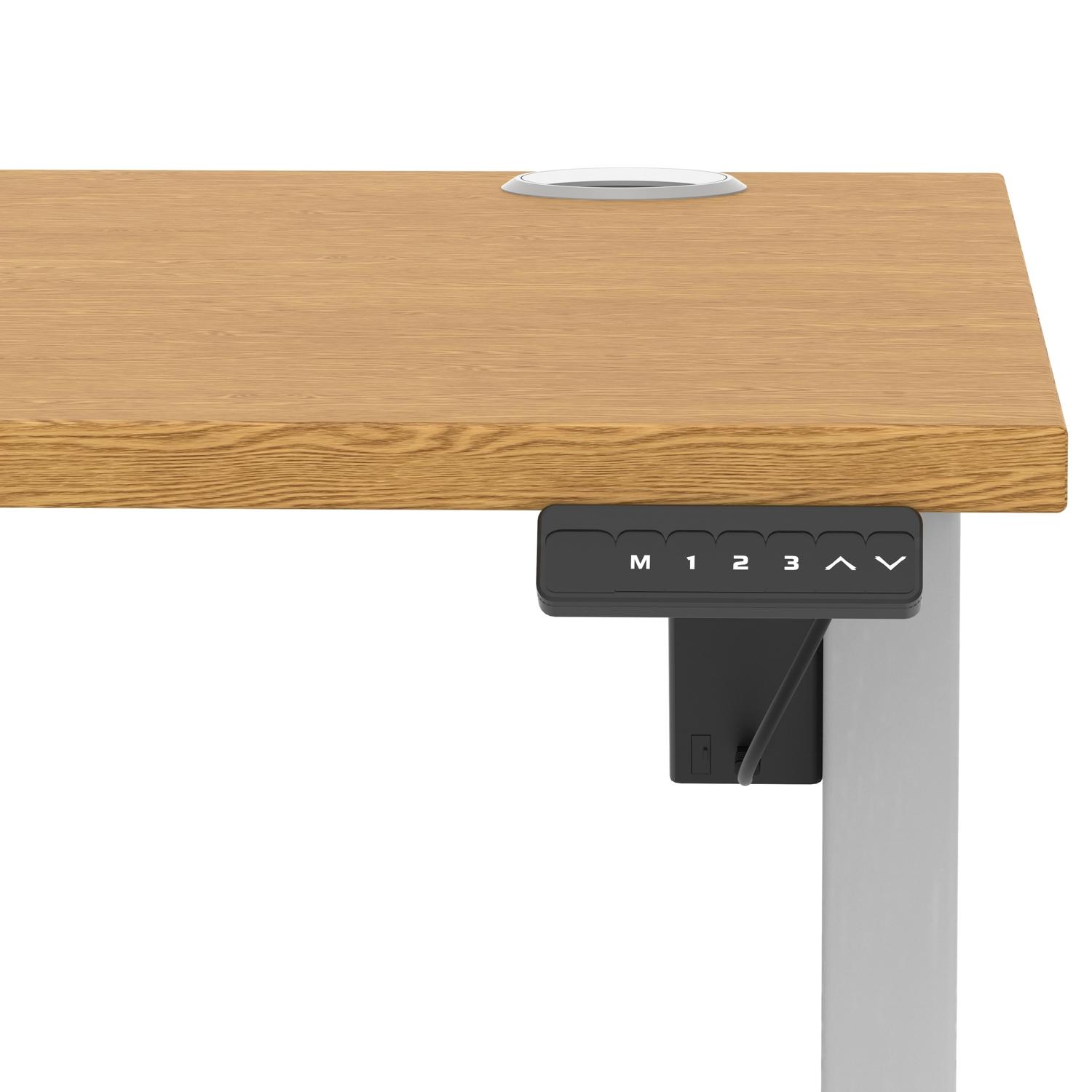 Air Lite 1000 x 800mm Height Adjustable Office Desk Oak Top Cable Ports Silver Leg