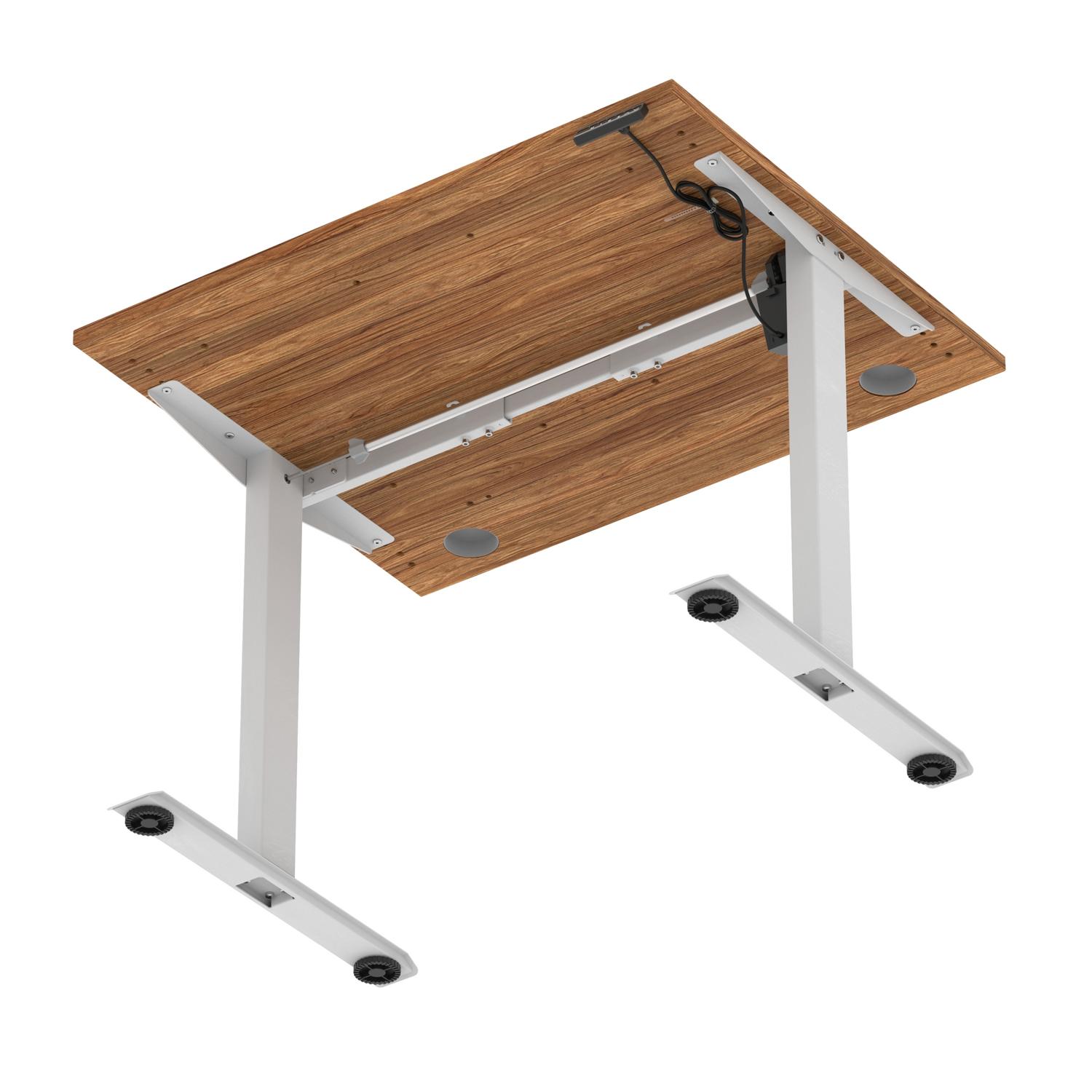 Air Lite 1000 x 800mm Height Adjustable Office Desk Walnut Top Cable Ports Silver Leg