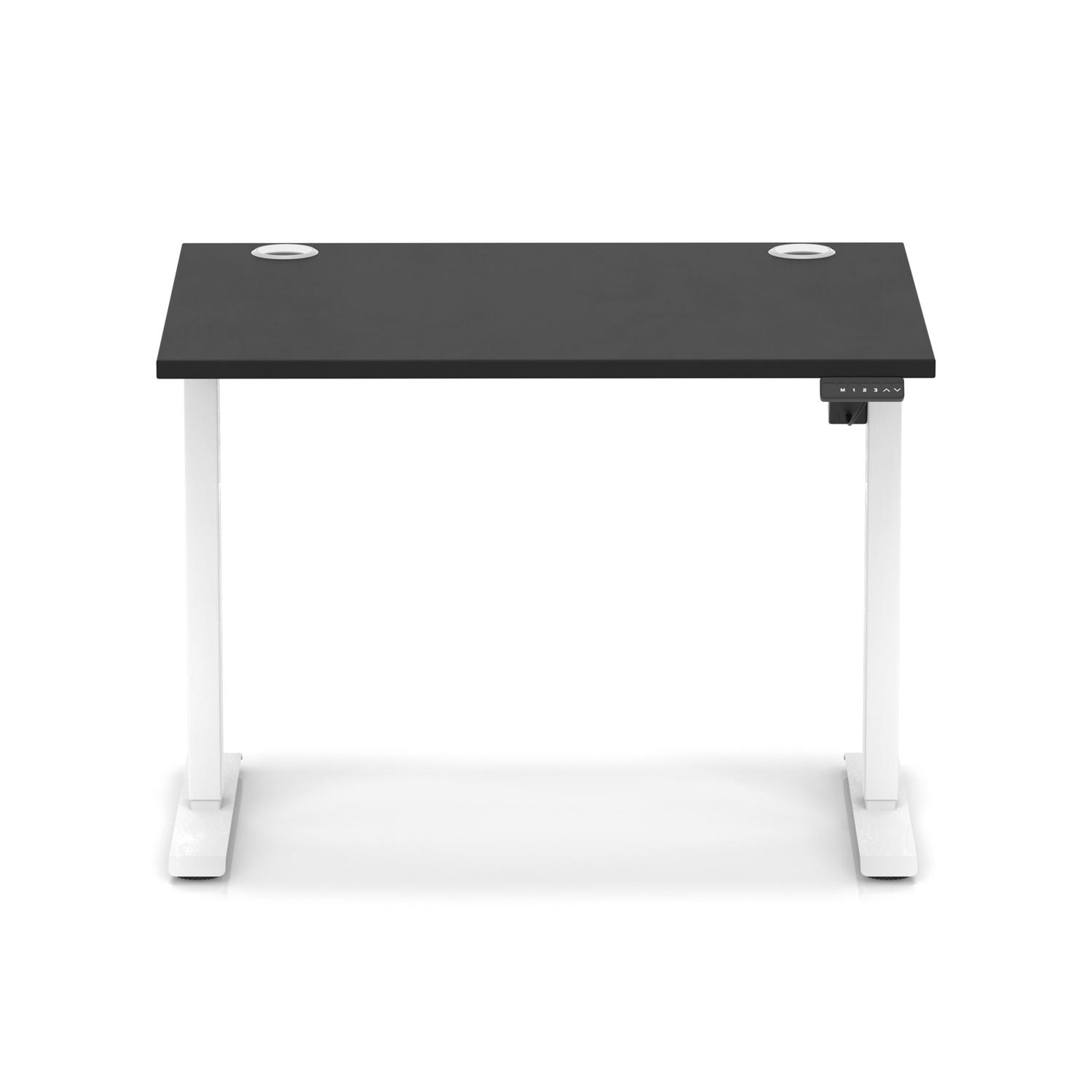 Air Lite 1000 x 800mm Height Adjustable Office Desk Black Top Cable Ports White Leg