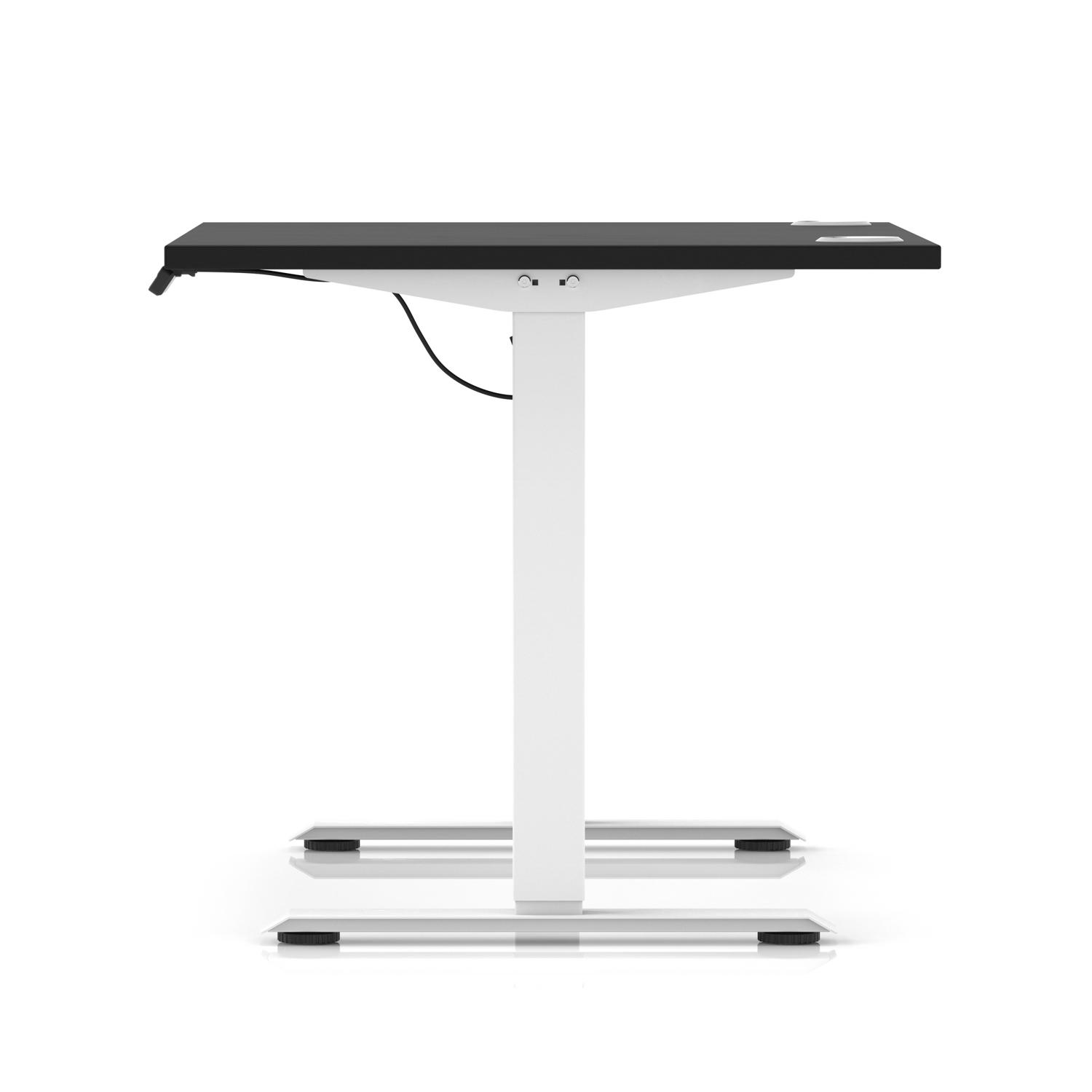 Air Lite 1000 x 800mm Height Adjustable Office Desk Black Top Cable Ports White Leg