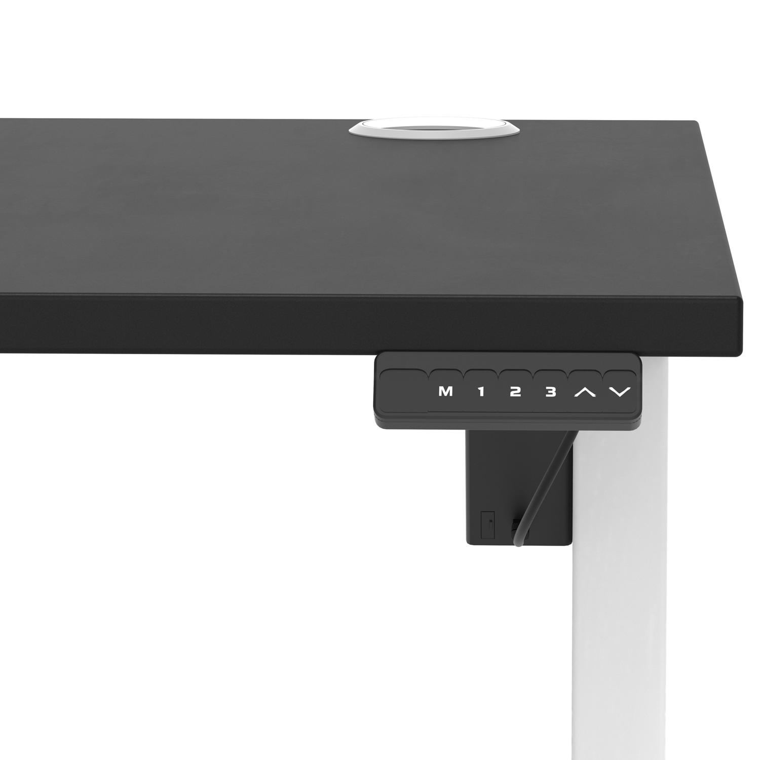 Air Lite 1000 x 800mm Height Adjustable Office Desk Black Top Cable Ports White Leg