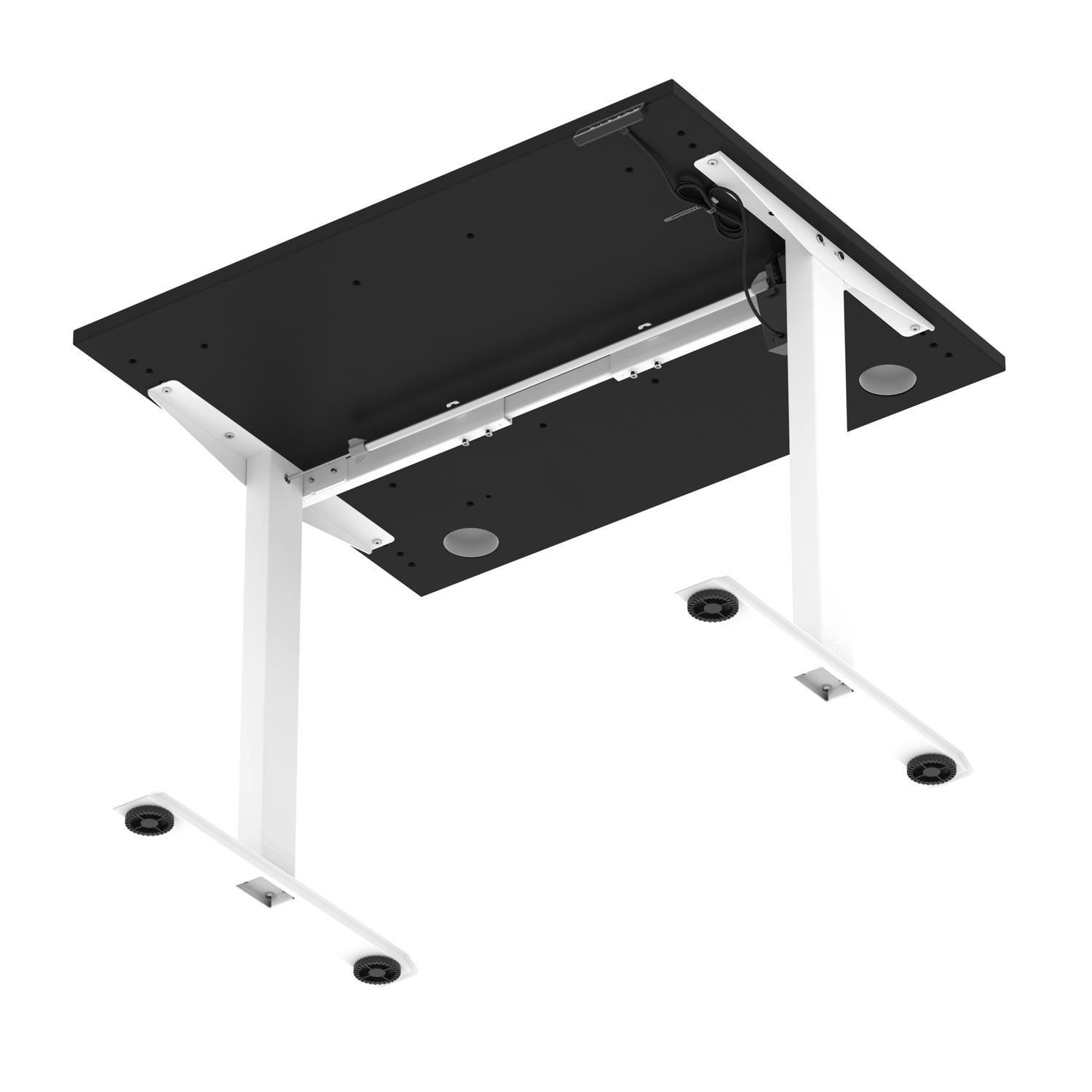 Air Lite 1000 x 800mm Height Adjustable Office Desk Black Top Cable Ports White Leg