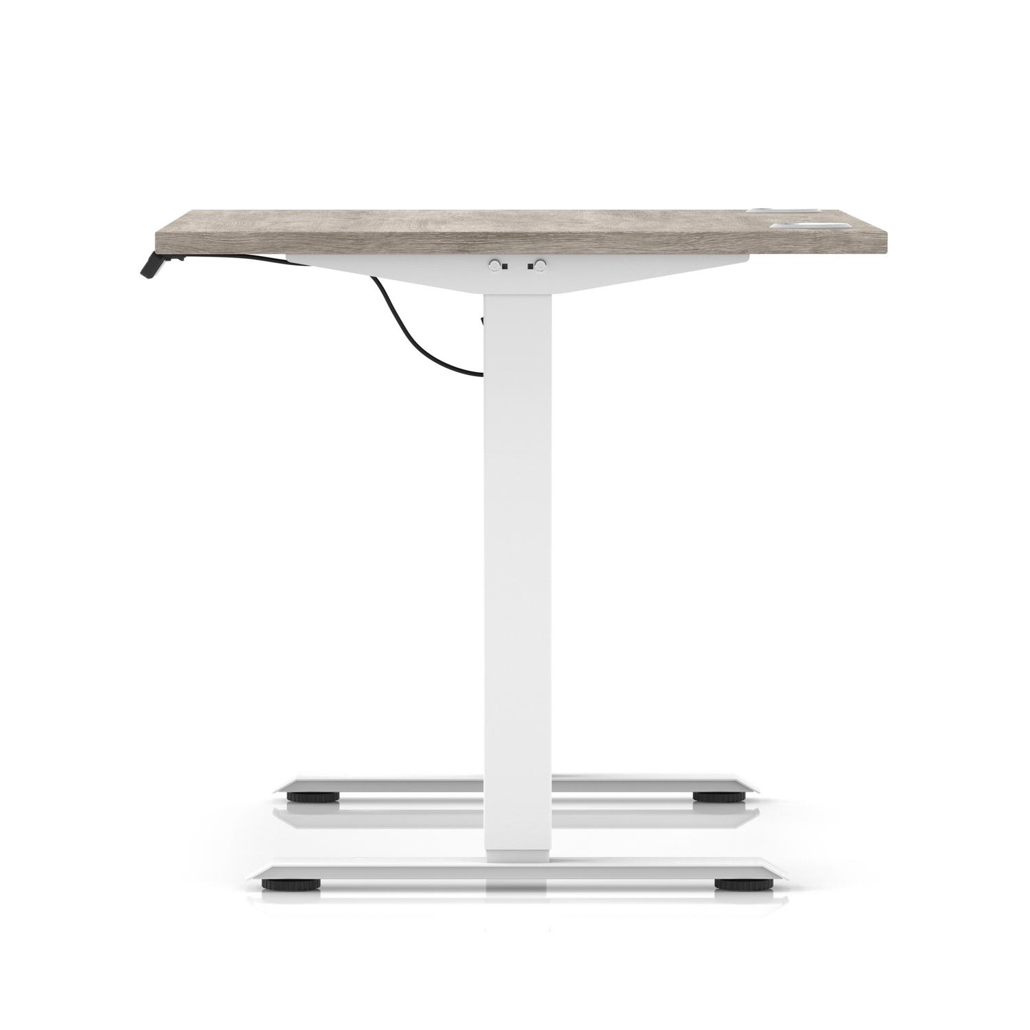 Air Lite 1000 x 800mm Height Adjustable Office Desk Grey Oak Top Cable Ports White Leg