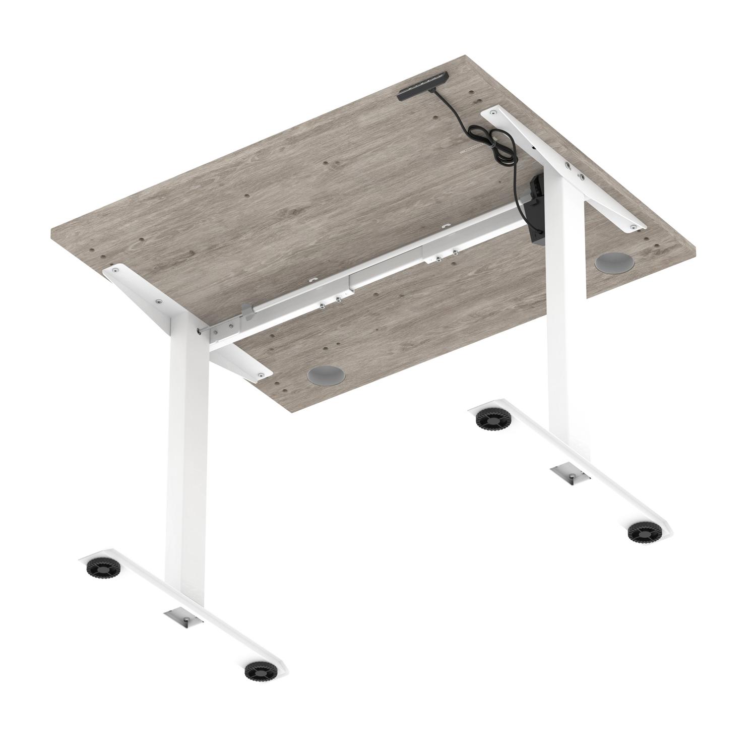 Air Lite 1000 x 800mm Height Adjustable Office Desk Grey Oak Top Cable Ports White Leg
