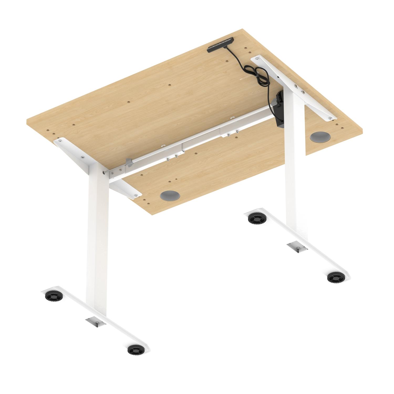 Air Lite 1000 x 800mm Height Adjustable Office Desk Maple Top Cable Ports White Leg