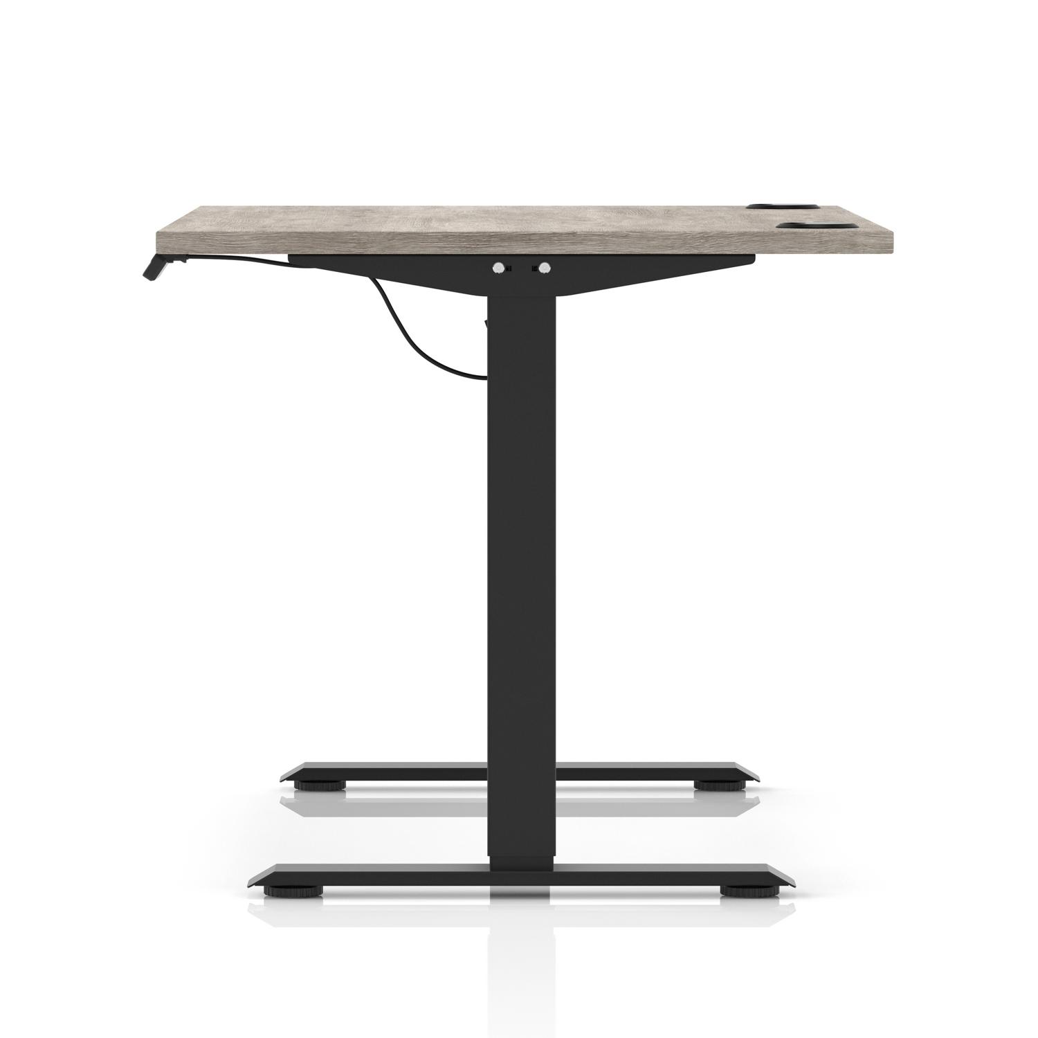 Air Lite 1200 x 800mm Height Adjustable Office Desk Grey Oak Top Cable Ports Black Leg