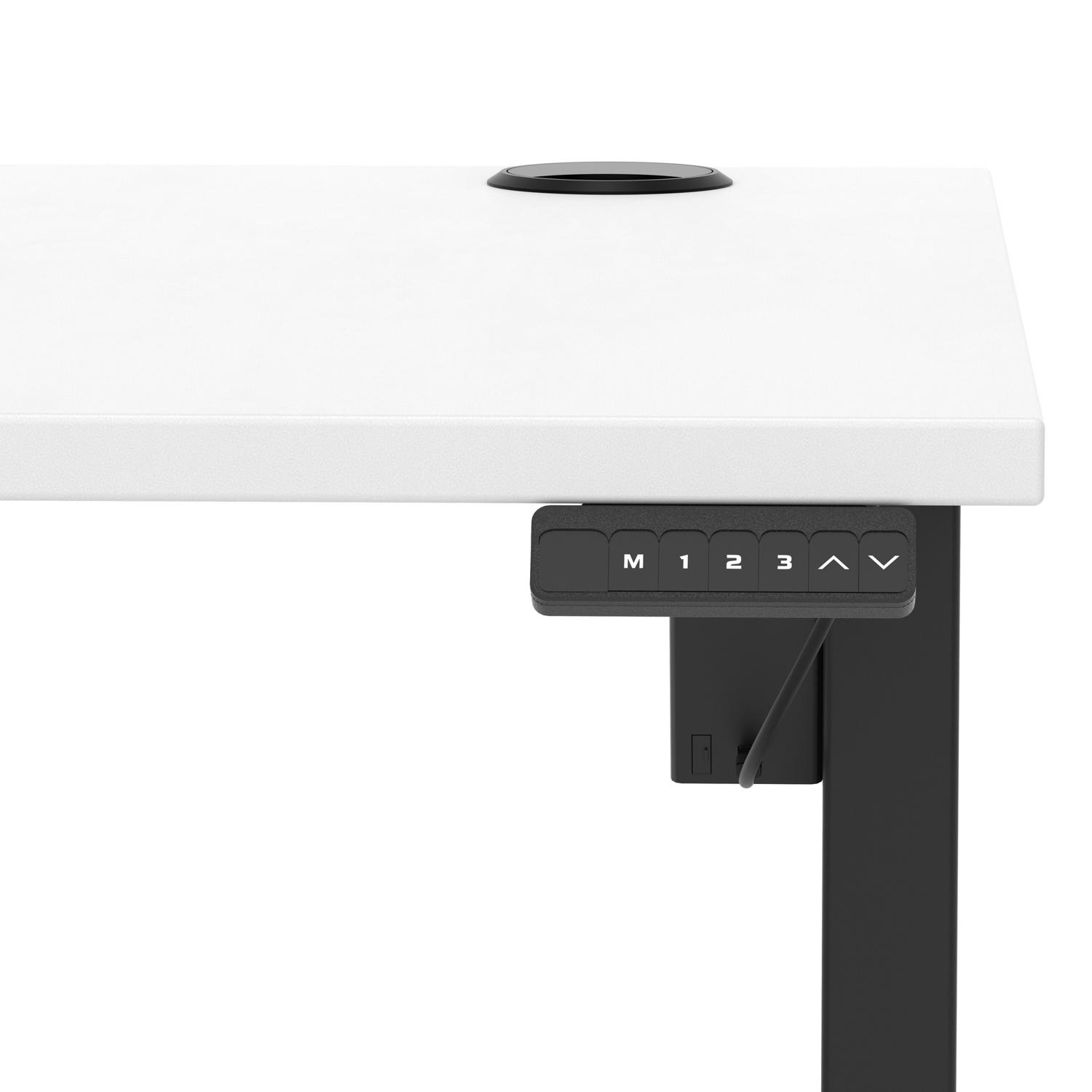 Air Lite 1200 x 800mm Height Adjustable Office Desk White Top Cable Ports Black Leg