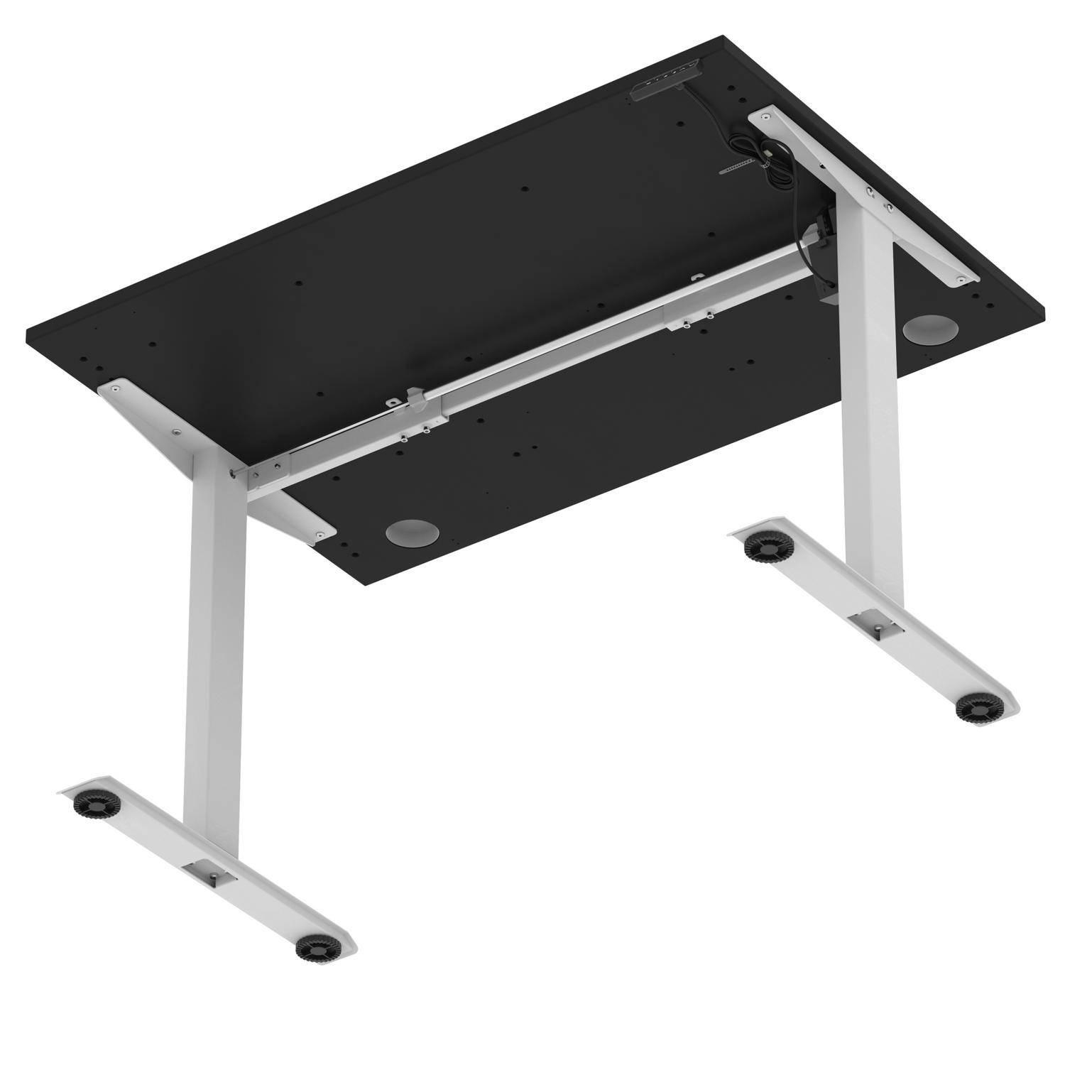 Air Lite 1200 x 800mm Height Adjustable Office Desk Black Top Cable Ports Silver Leg