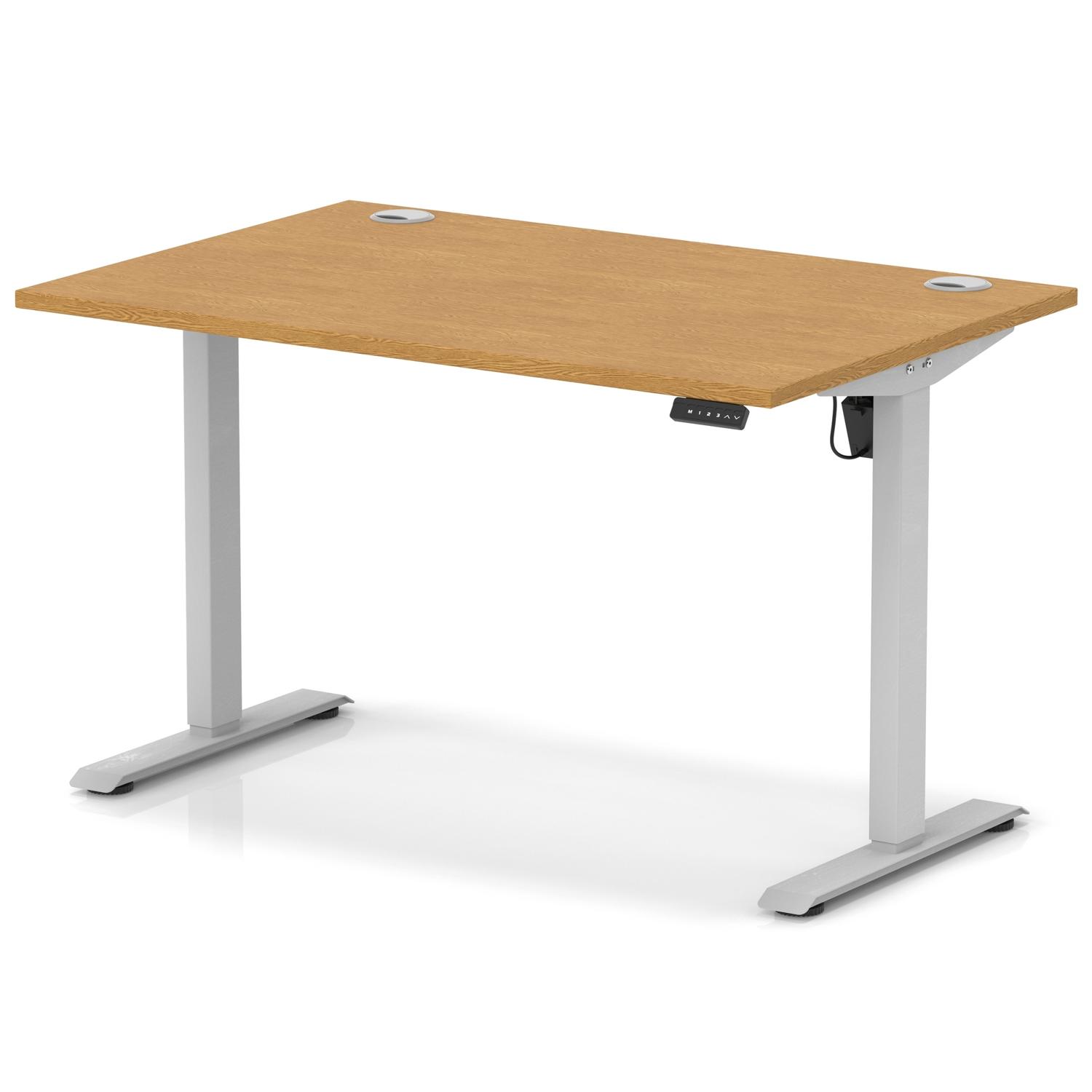 Air Lite 1200 x 800mm Height Adjustable Office Desk Oak Top Cable Ports Silver Leg