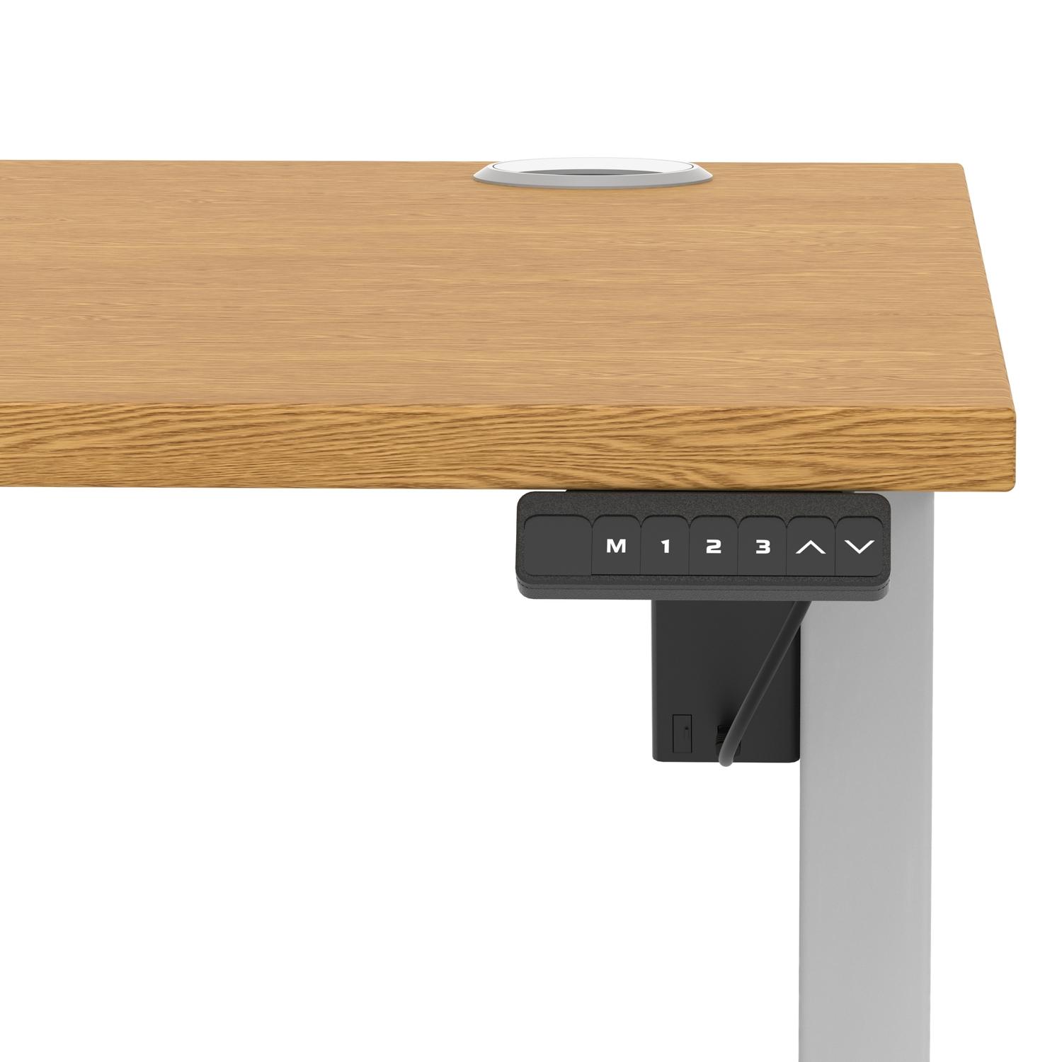 Air Lite 1200 x 800mm Height Adjustable Office Desk Oak Top Cable Ports Silver Leg