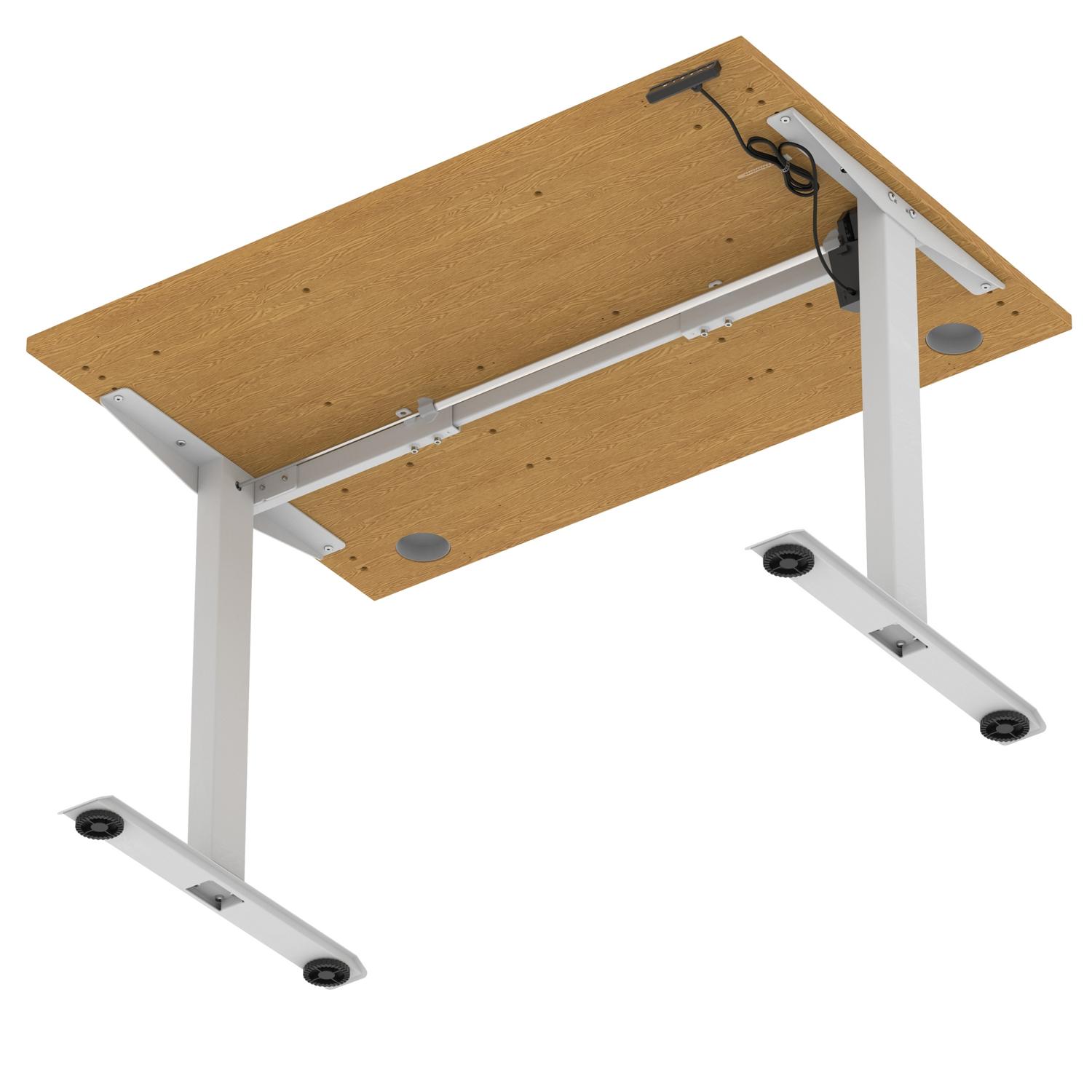 Air Lite 1200 x 800mm Height Adjustable Office Desk Oak Top Cable Ports Silver Leg