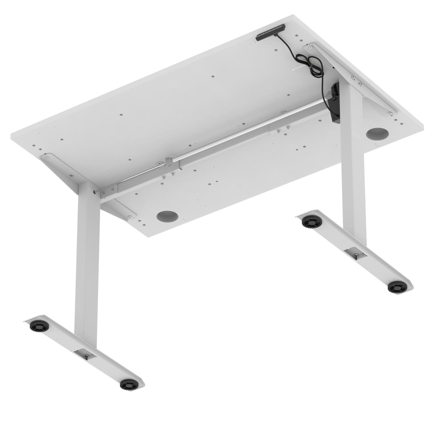 Air Lite 1200 x 800mm Height Adjustable Office Desk White Top Cable Ports Silver Leg