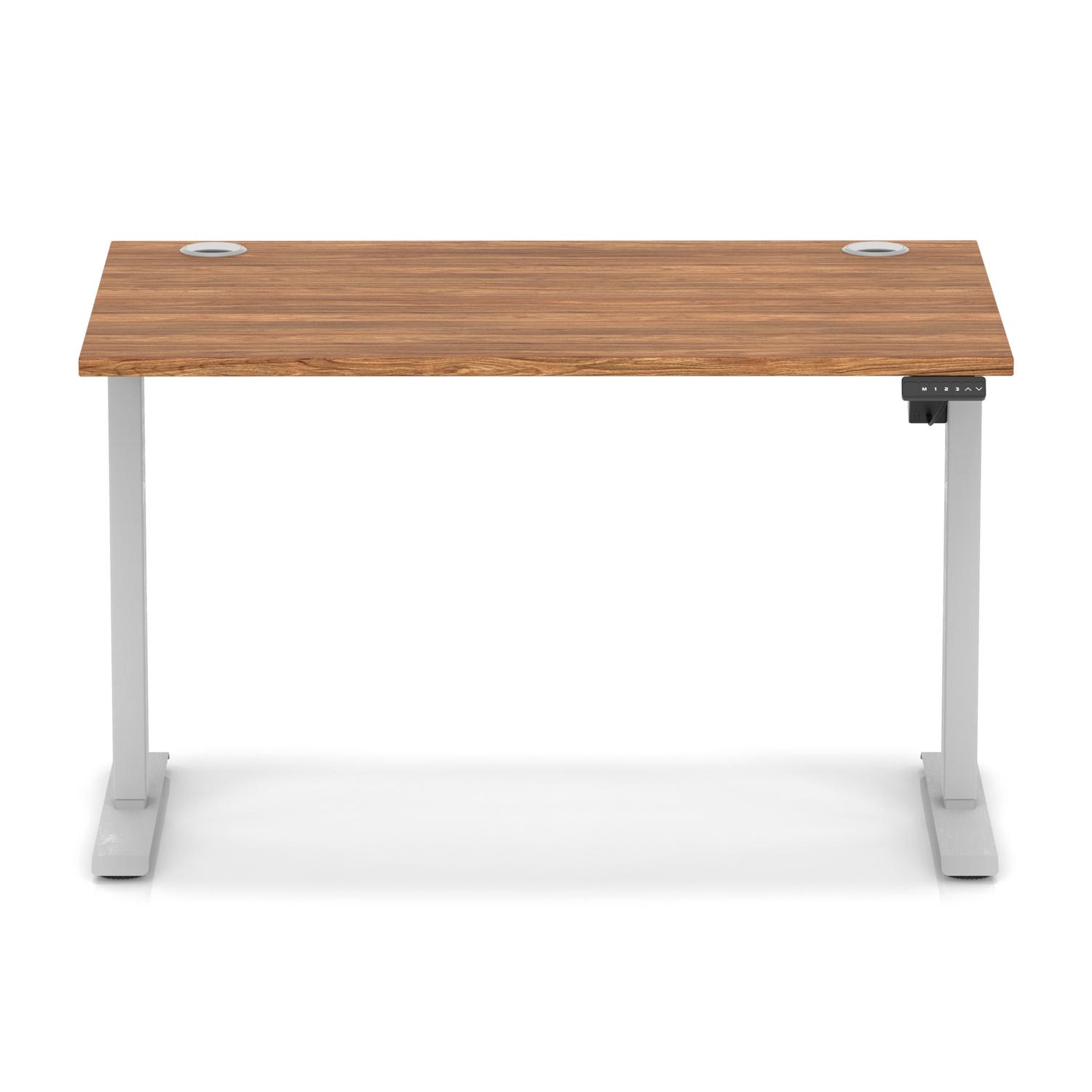 Air Lite 1200 x 800mm Height Adjustable Office Desk Walnut Top Cable Ports Silver Leg