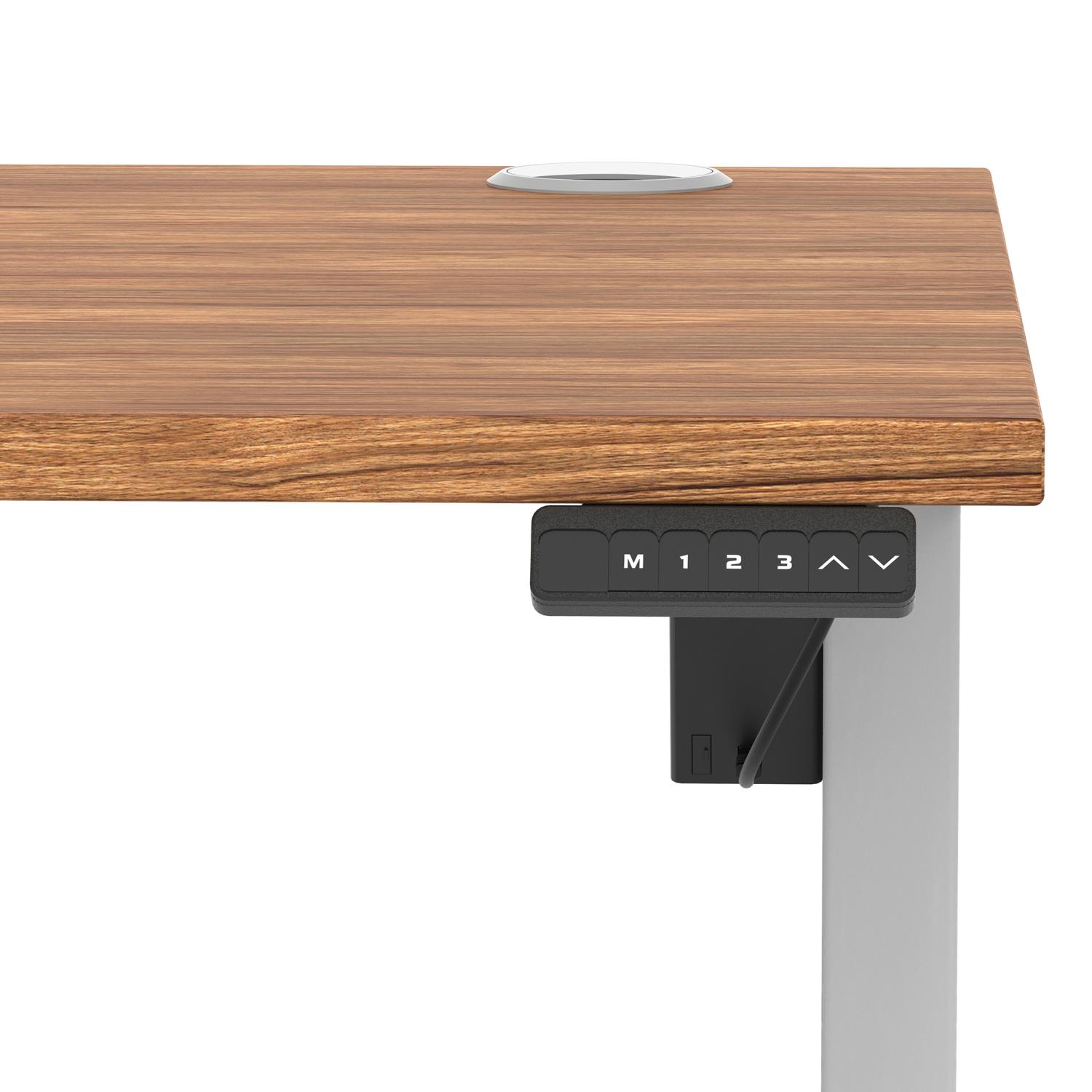 Air Lite 1200 x 800mm Height Adjustable Office Desk Walnut Top Cable Ports Silver Leg
