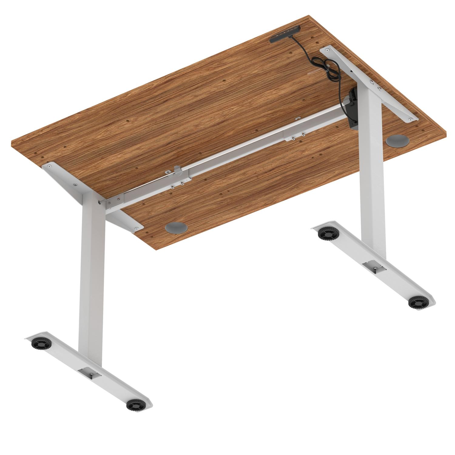 Air Lite 1200 x 800mm Height Adjustable Office Desk Walnut Top Cable Ports Silver Leg