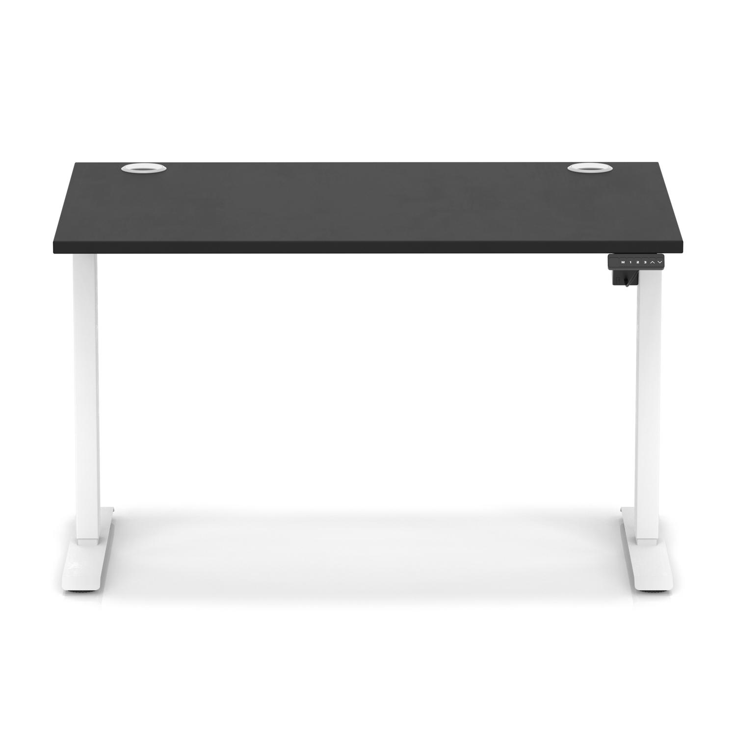 Air Lite 1200 x 800mm Height Adjustable Office Desk Black Top Cable Ports White Leg