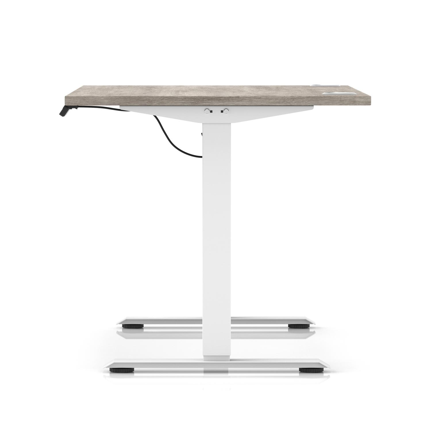 Air Lite 1200 x 800mm Height Adjustable Office Desk Grey Oak Top Cable Ports White Leg