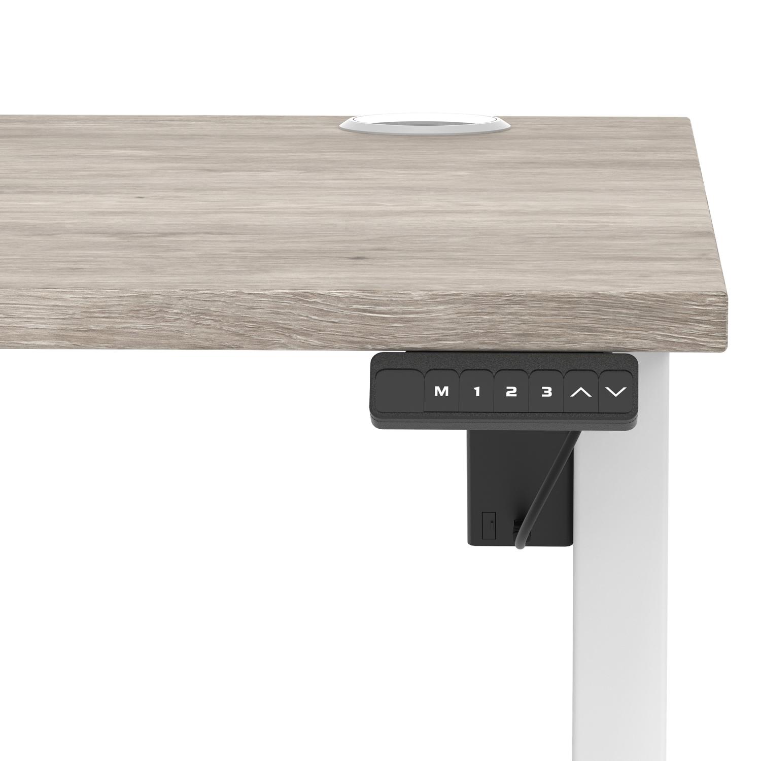 Air Lite 1200 x 800mm Height Adjustable Office Desk Grey Oak Top Cable Ports White Leg