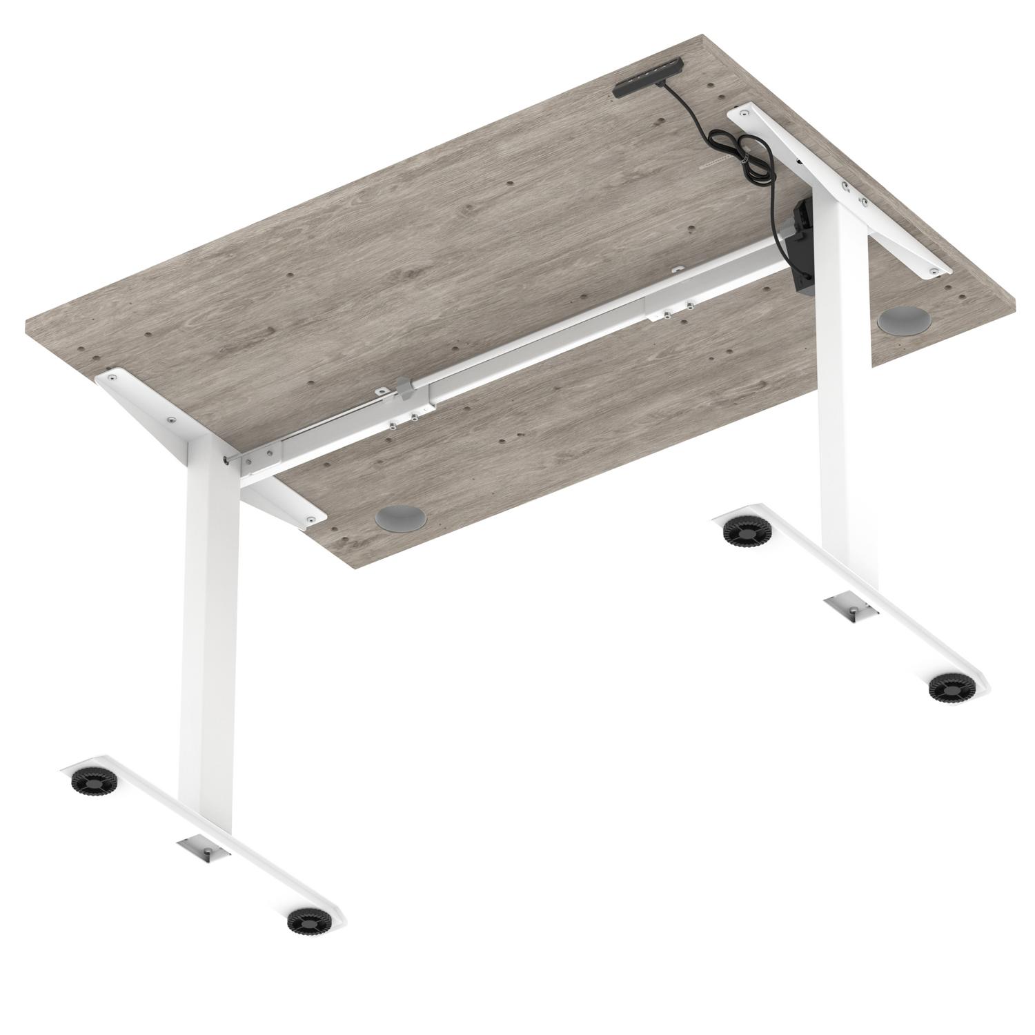 Air Lite 1200 x 800mm Height Adjustable Office Desk Grey Oak Top Cable Ports White Leg