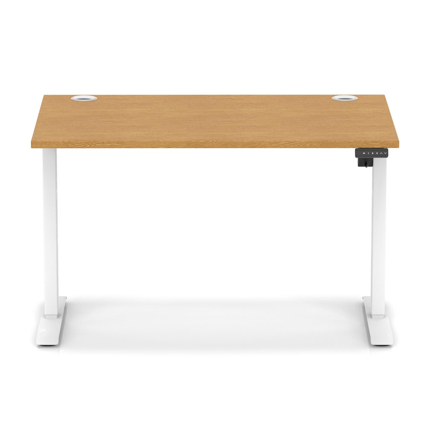 Air Lite 1200 x 800mm Height Adjustable Office Desk Oak Top Cable Ports White Leg