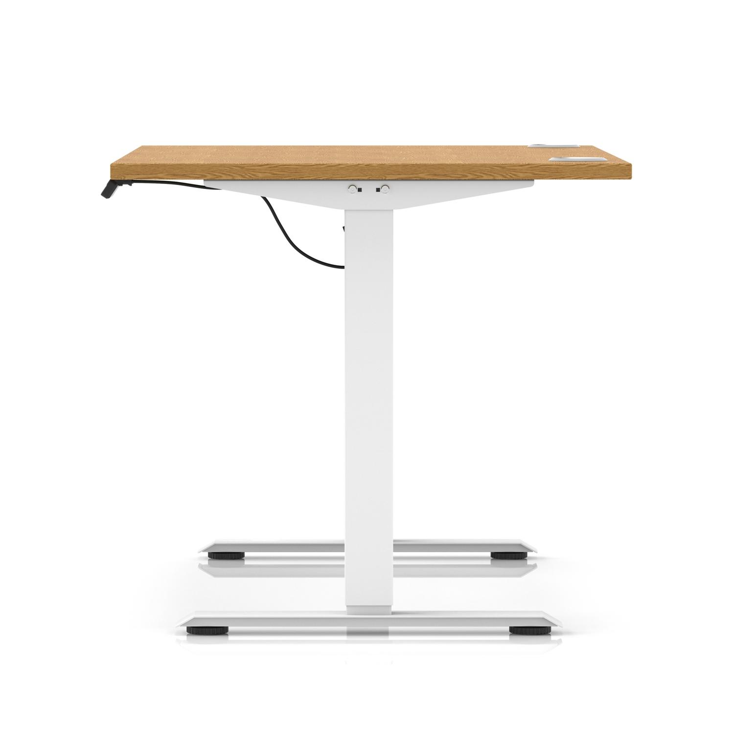 Air Lite 1200 x 800mm Height Adjustable Office Desk Oak Top Cable Ports White Leg